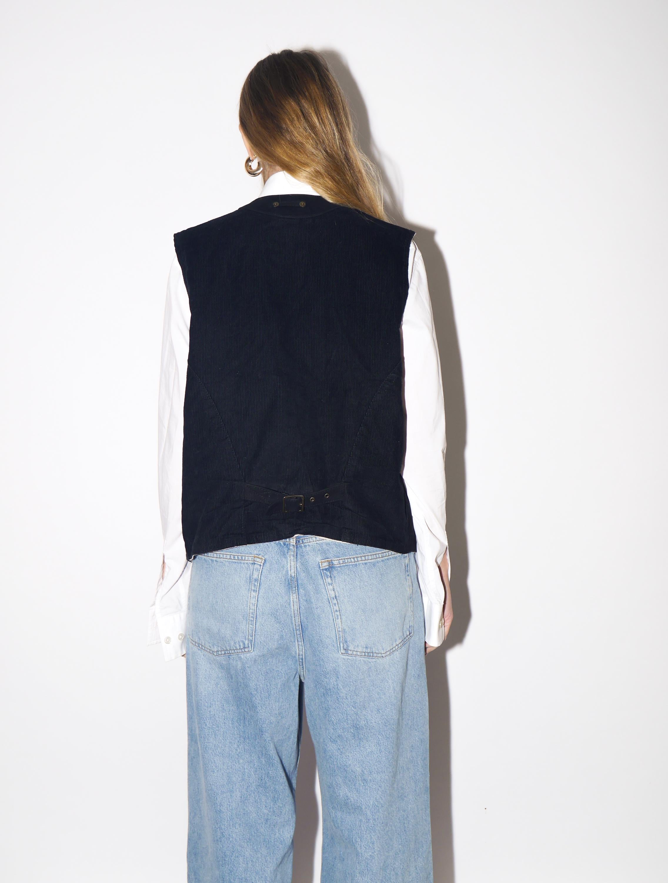 VINTAGE Black Suede & Corduroy Vest from 1980s | Retro Leather Waistcoat