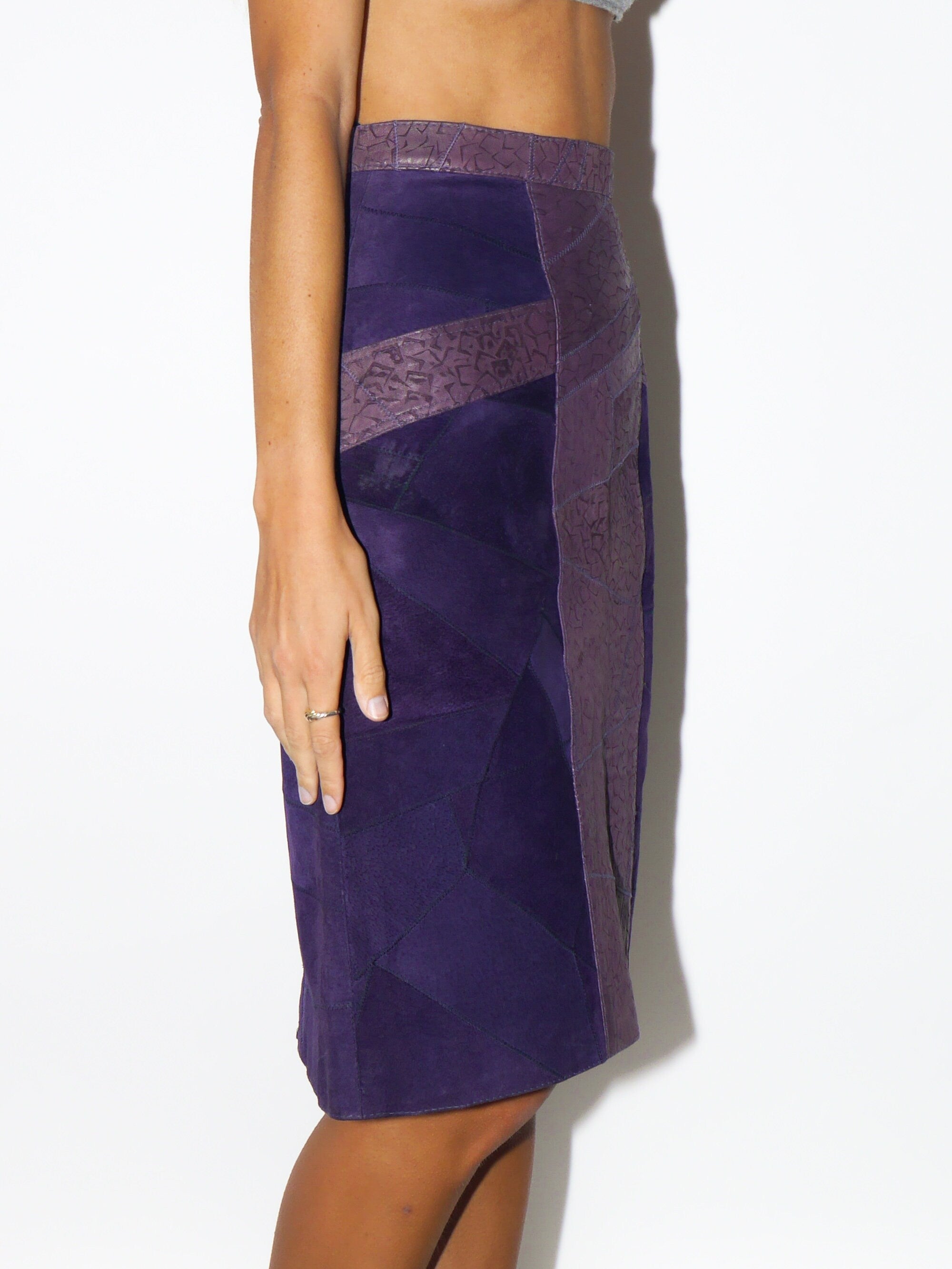 VINTAGE suede skirt 80s | vintage purple suede skirt | leather vintage skirt | Brad Impex skirt | midi leather skirt | midi suede skirt