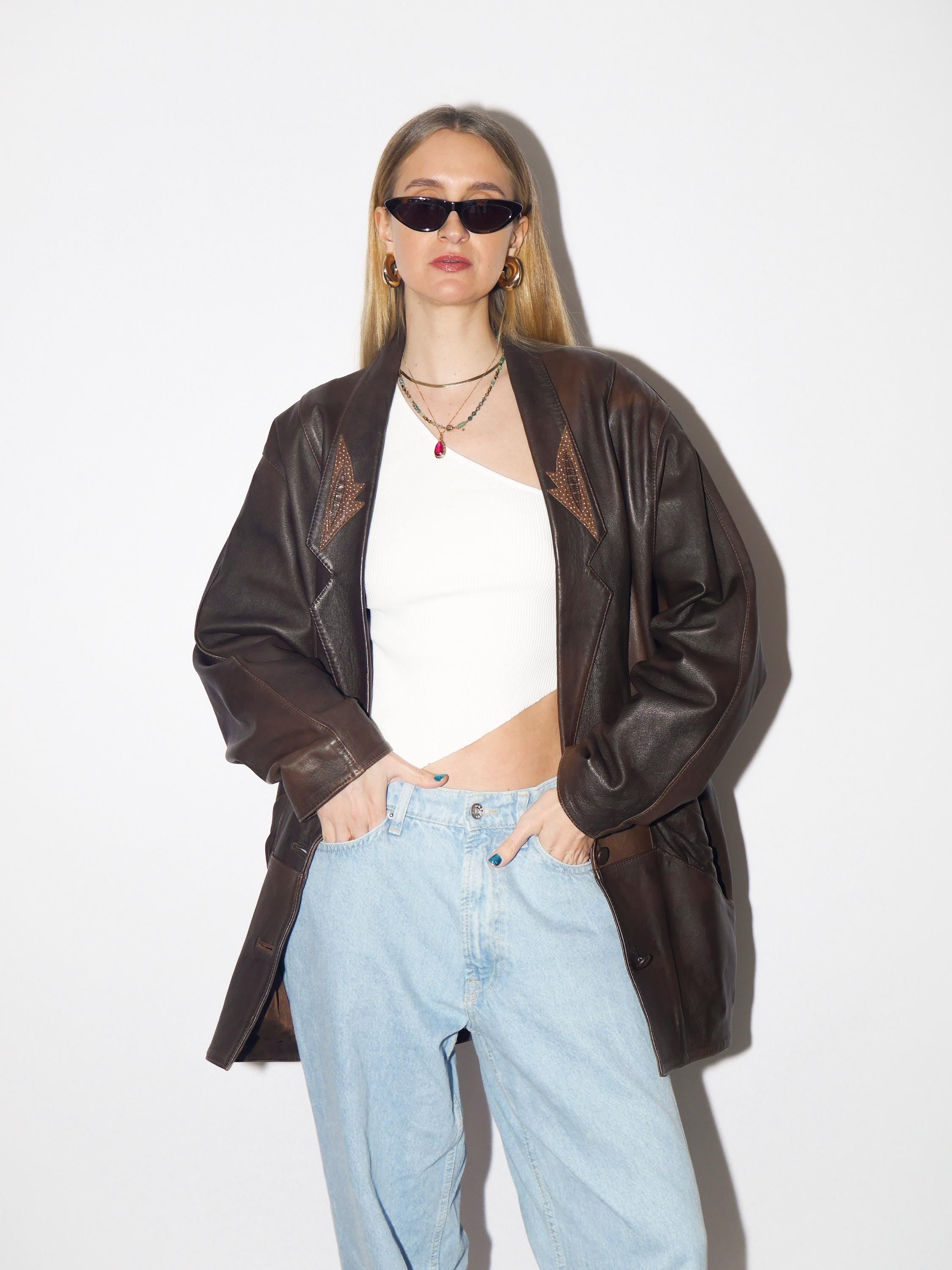 VINTAGE brown leather jacket from 1980s | oversize bronze vintage leather jacket