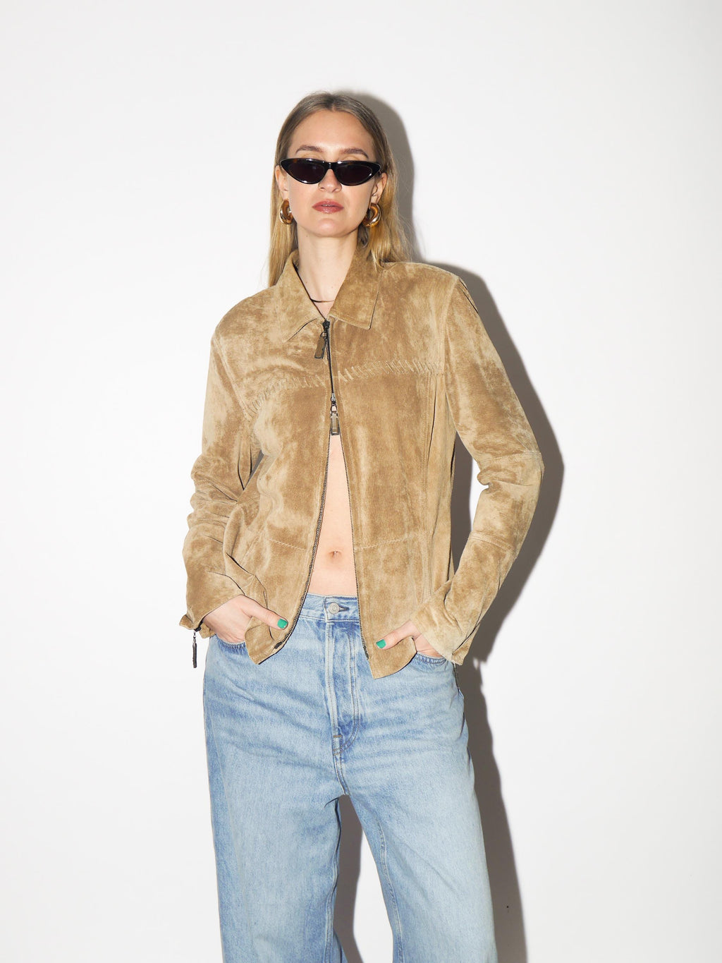VINTAGE Beige Suede Jacket from 1980s | Betty Barkley Double Zip Leather Jacket