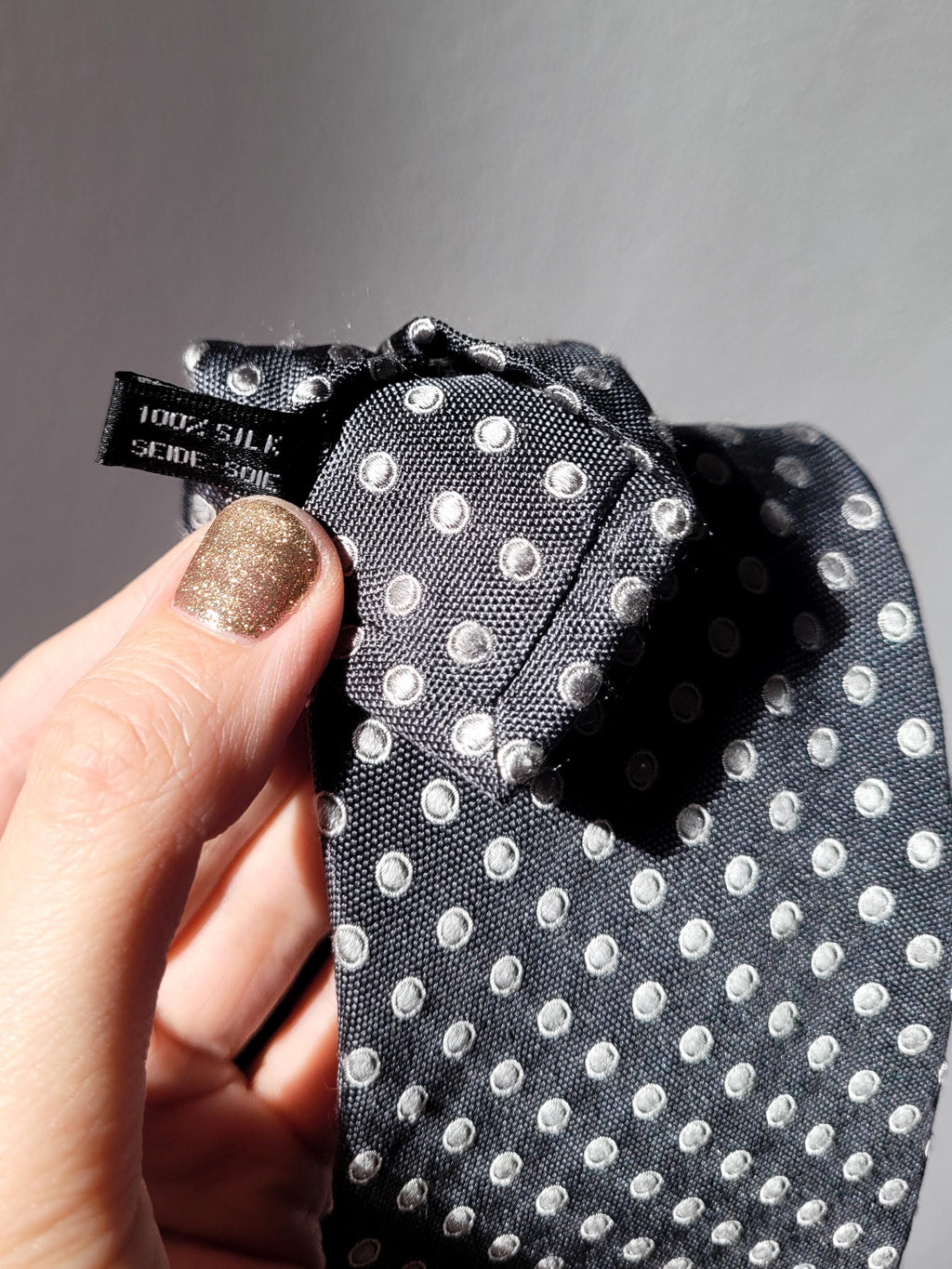 Handmade 100% Silk Scrunchie from Vintage 1980s Tie by MODOPOL - Dark Gray in Polka Dots