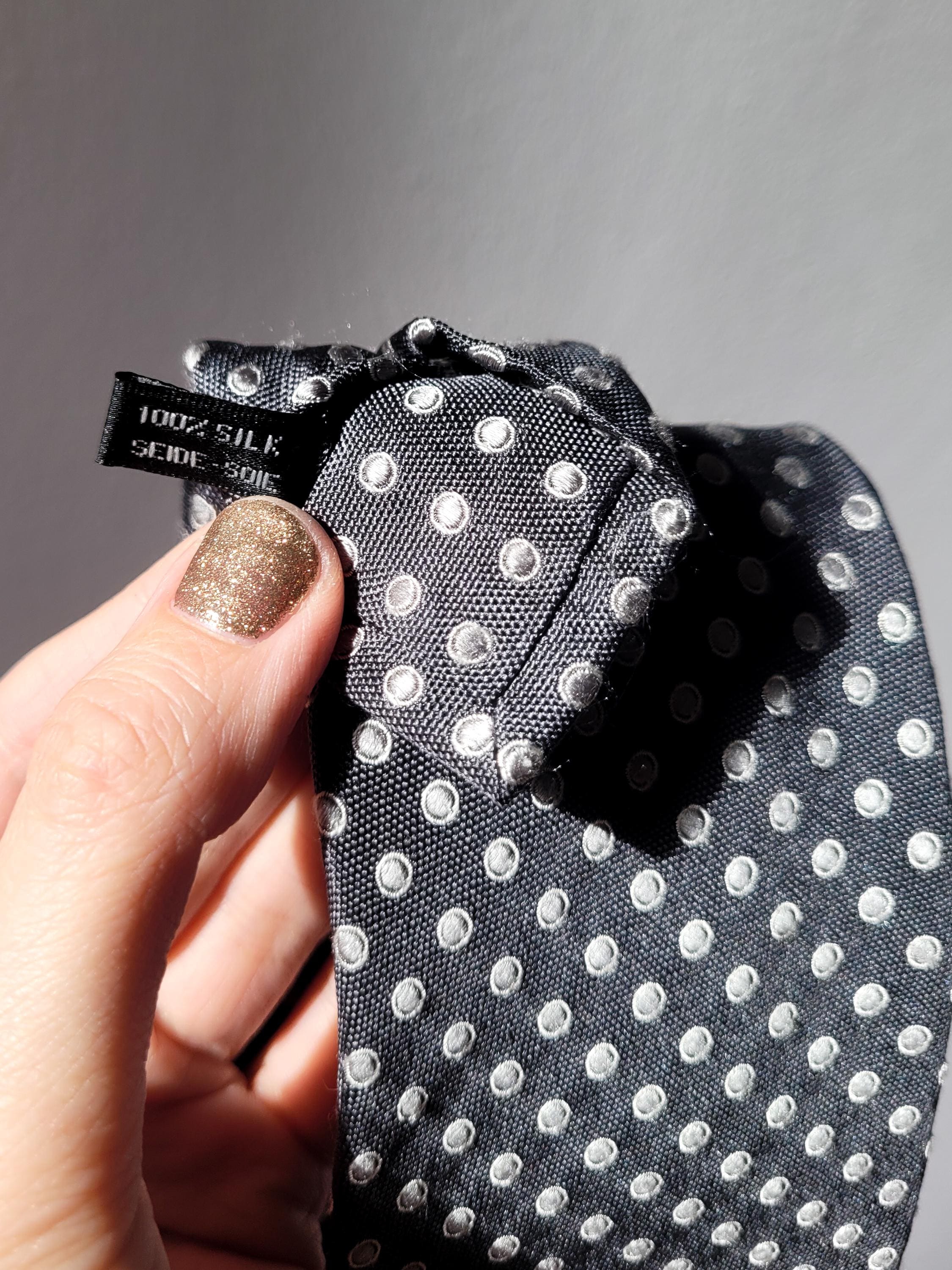 Handmade 100% Silk Scrunchie from Vintage 1980s Tie by MODOPOL - Dark Gray in Polka Dots