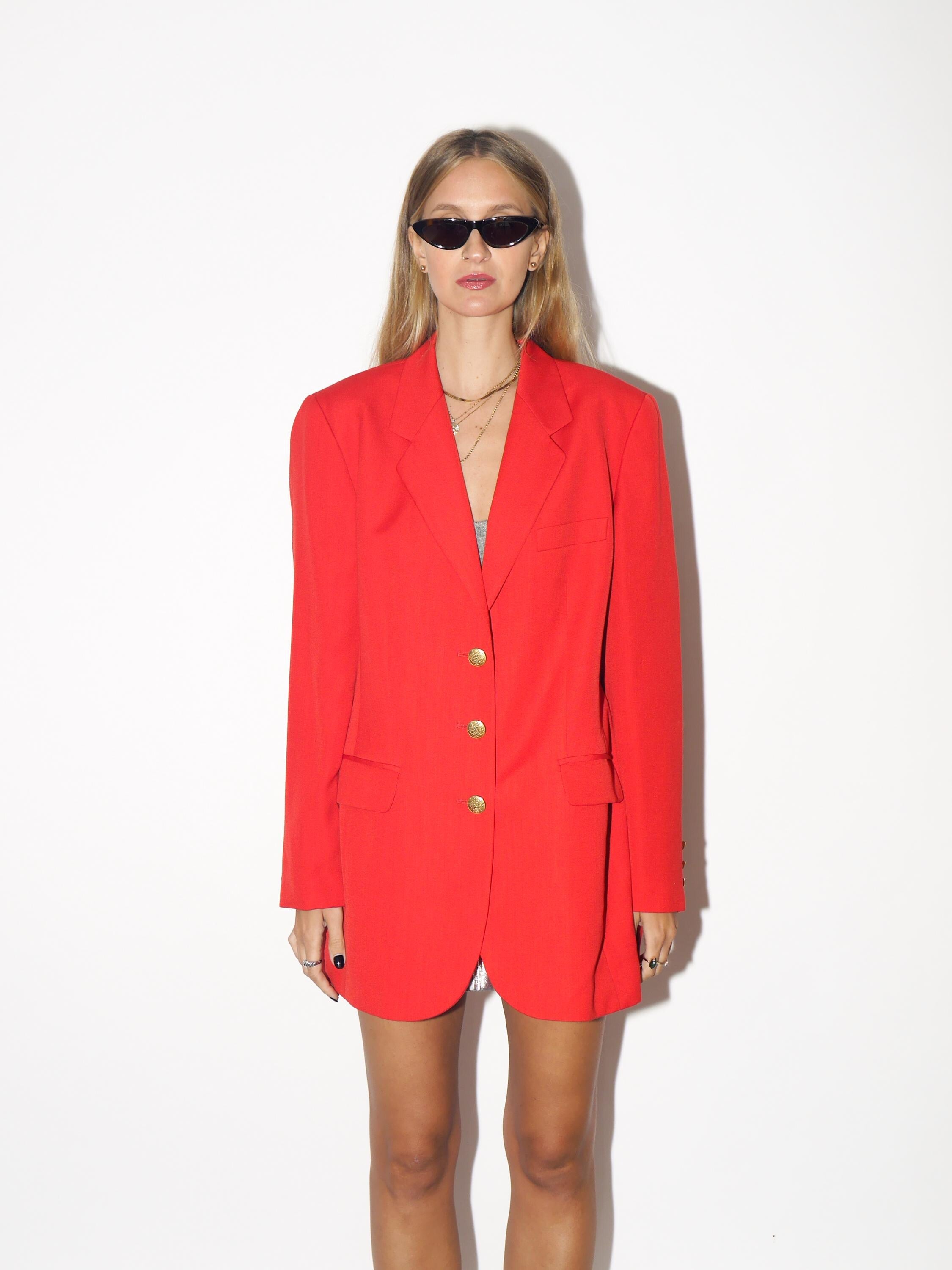 VINTAGE Tomato Red Wool Blazer From The 1980s With Gold Buttons By Hucke