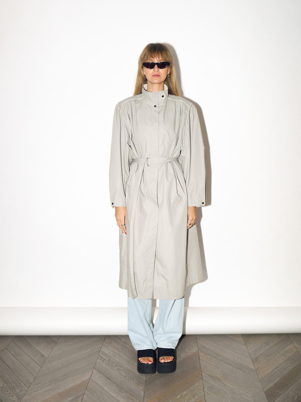 VINTAGE Beige Cotton Blend Trench Coat With Belt From The 1980s