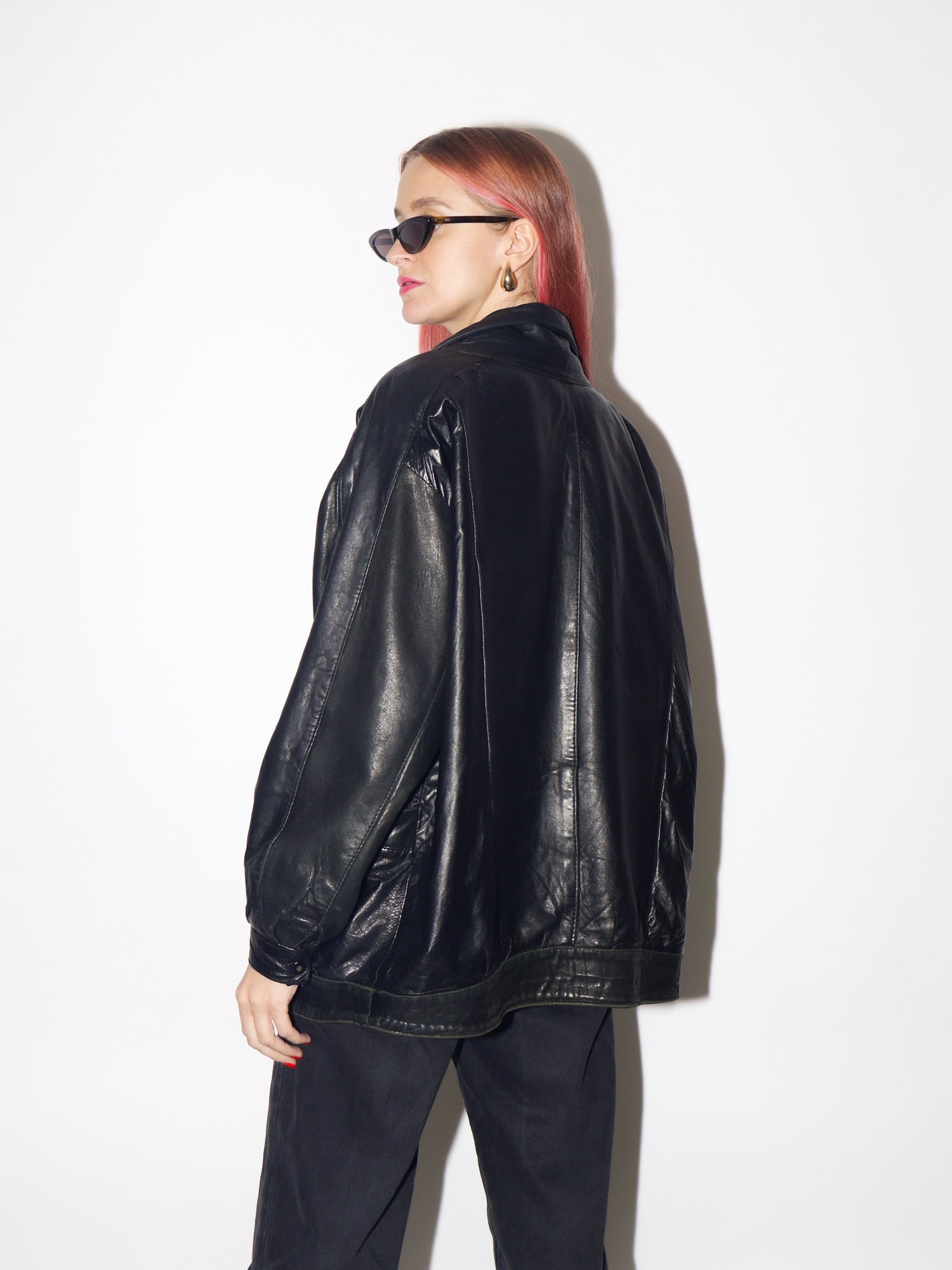 VINTAGE black leather jacket 1980s from UK | black vintage leather jacket | Hailey Bieber leather jacket | retro jacket | oversize jacket