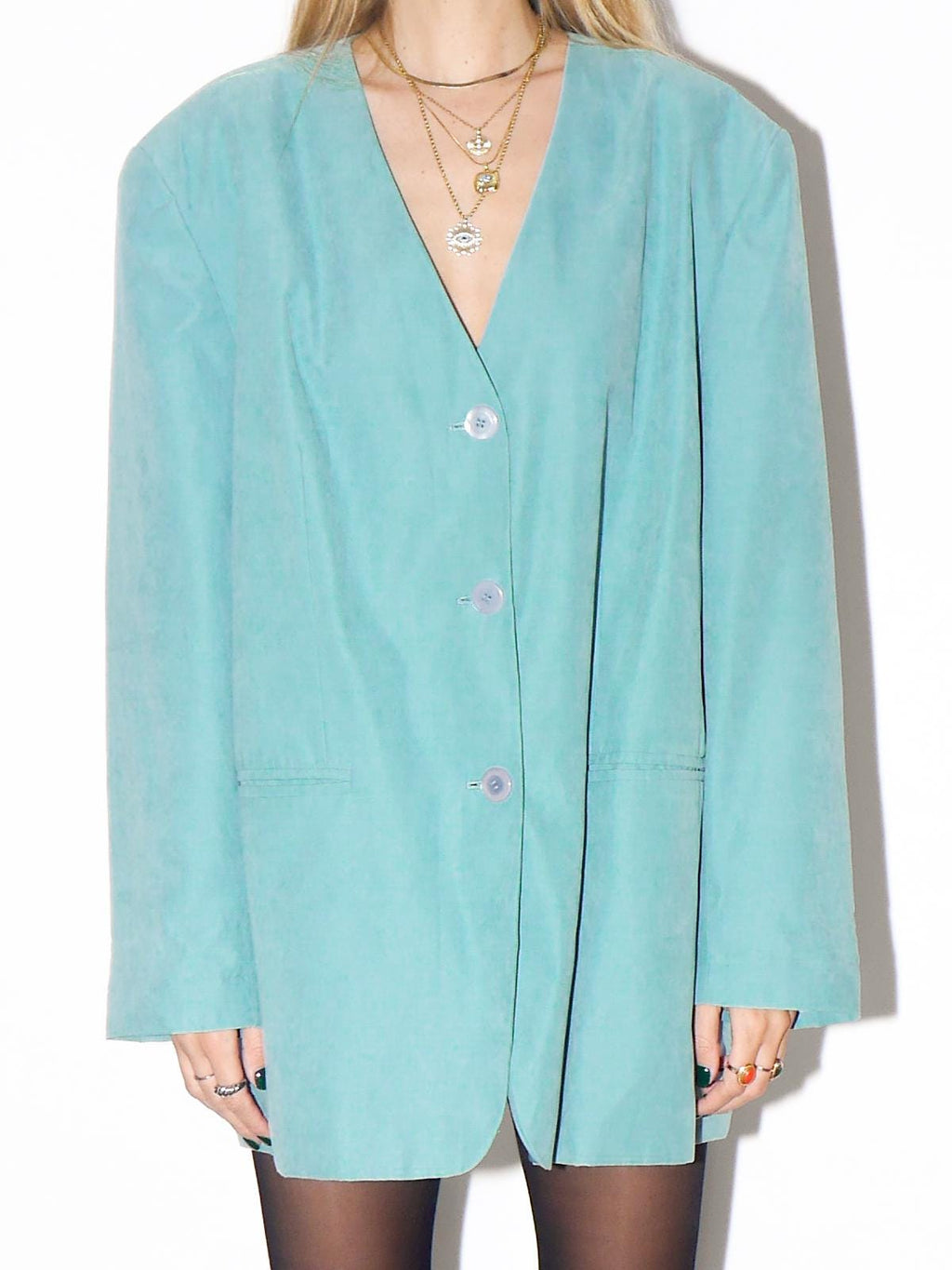 VINTAGE Baby Blue Oversized Long Blazer From The 1980s In Soft Fabric