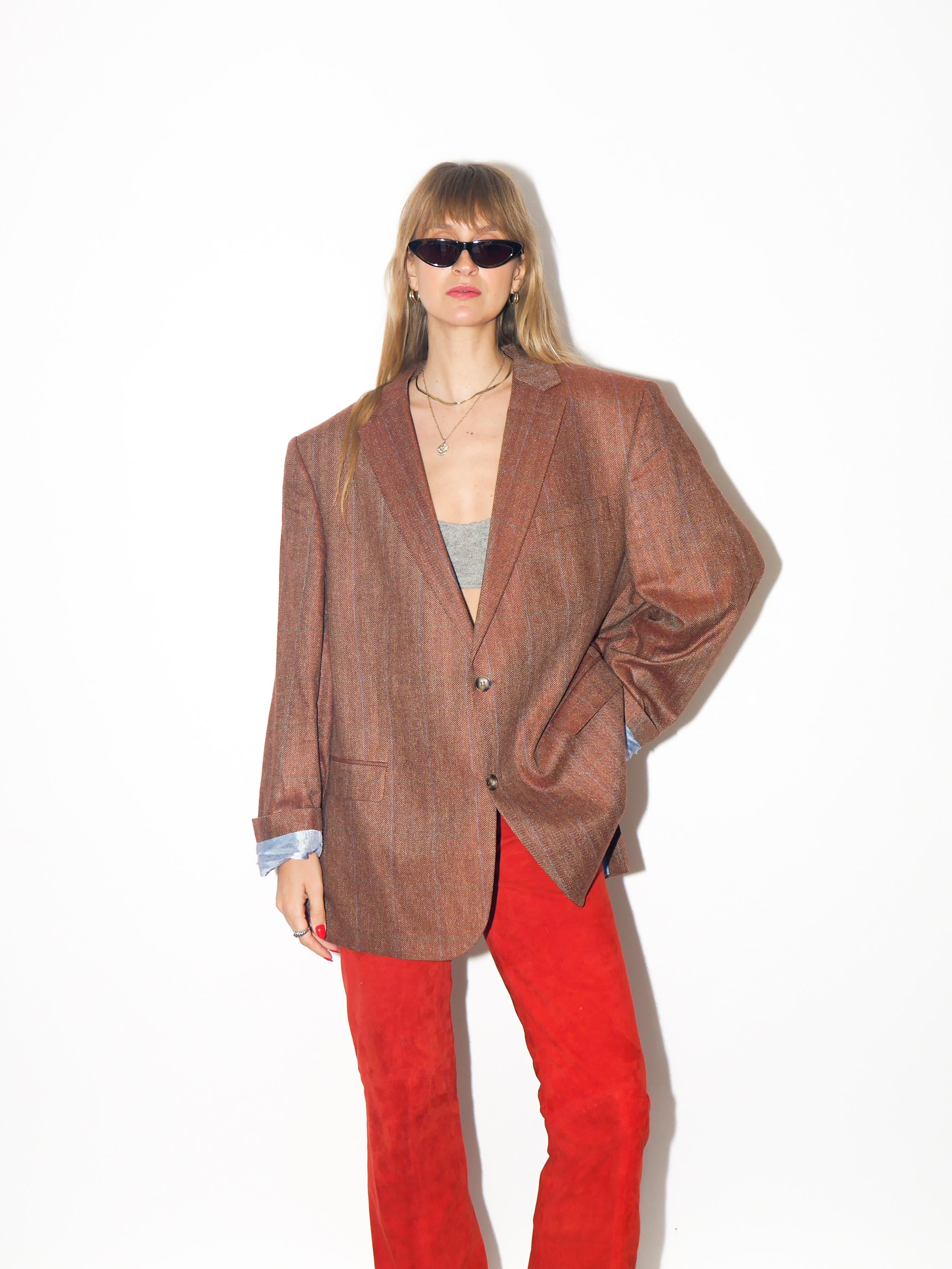 VINTAGE Silk Rusty Orange Herringbone Blazer From The Late 2000s By Carl Gross
