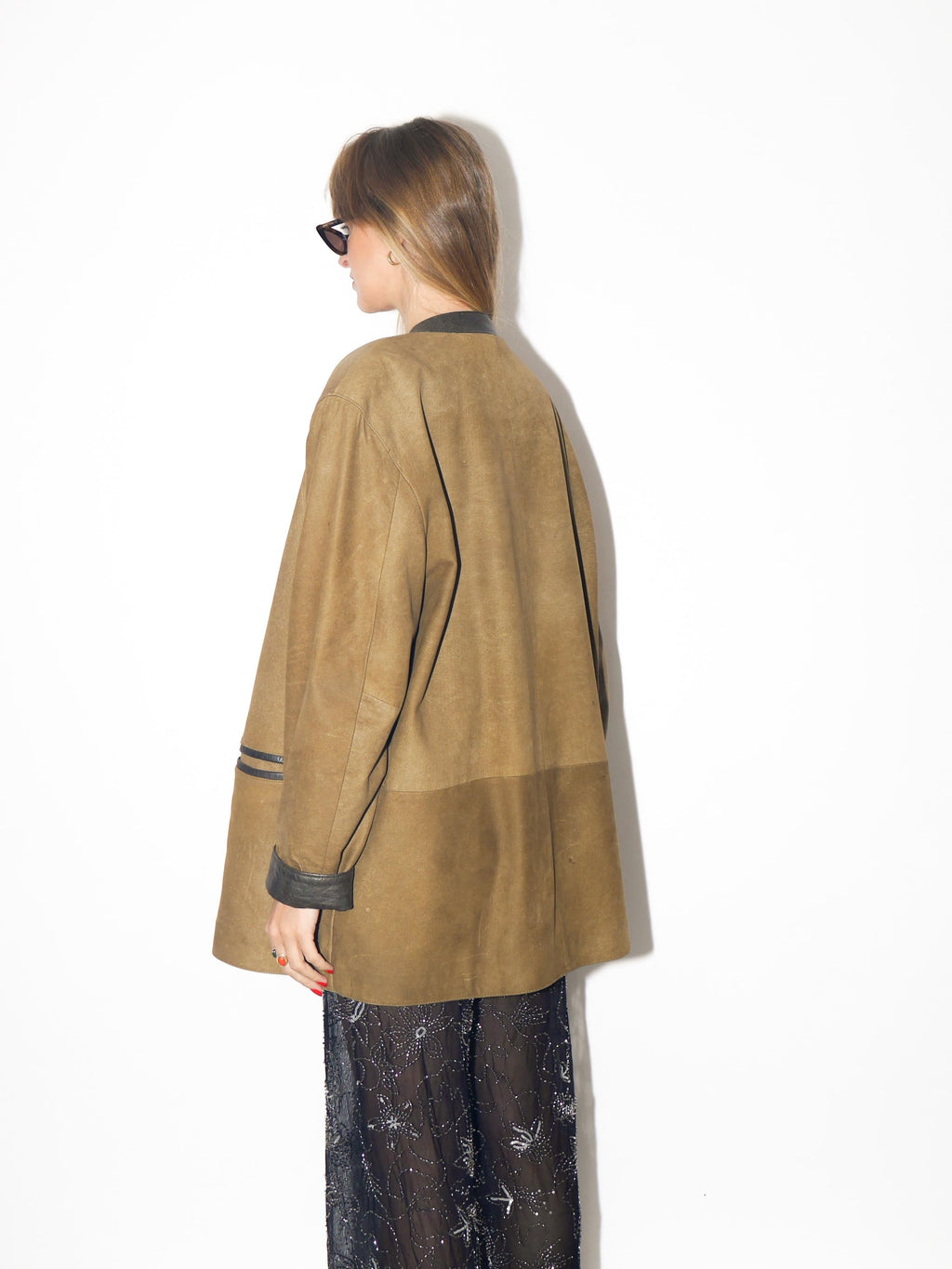 VINTAGE Khaki Brown Matte Leather Jacket With Embroidery From The 1980s by Leather Sound