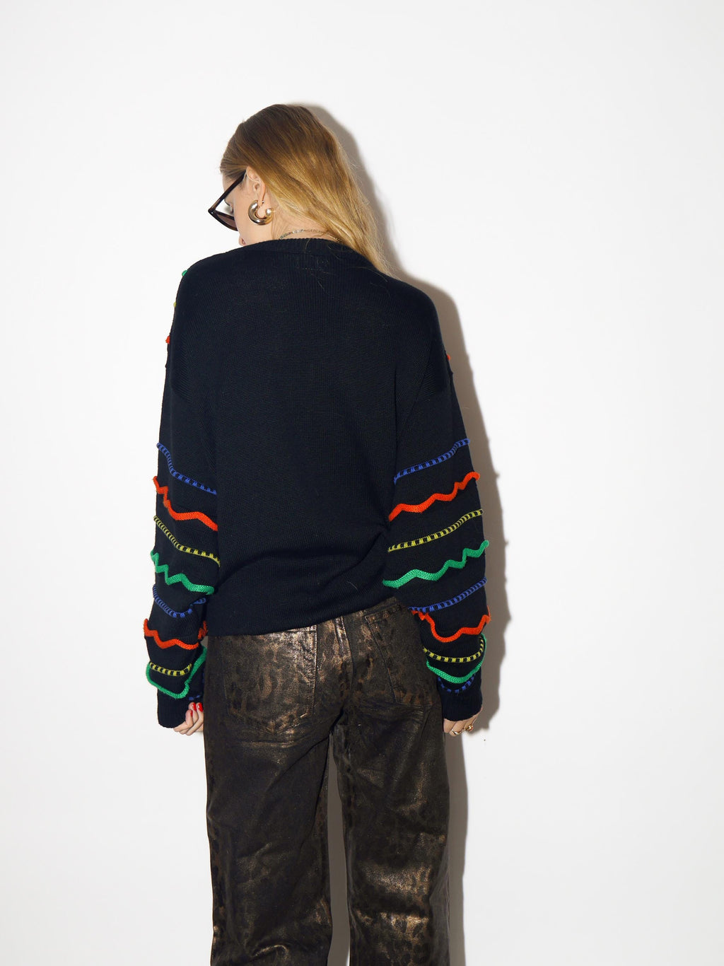 VINTAGE sweater, oversized black pullover with merino wool and cotton from 1980s