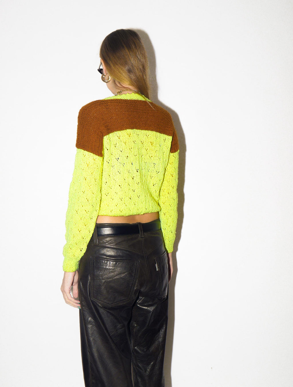VINTAGE Neon Yellow Hand Knit Sweater from 1980s | Chunky Oversized Sweater