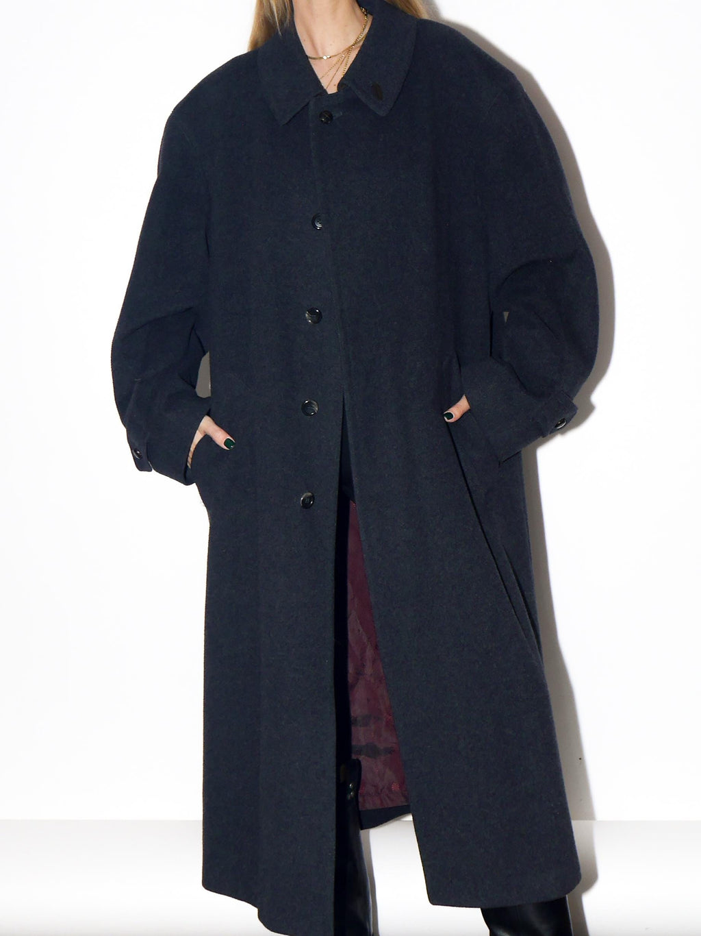 VINTAGE Dark Gray Wool Maxi Oversized Coat From The 1980s By Bugatti