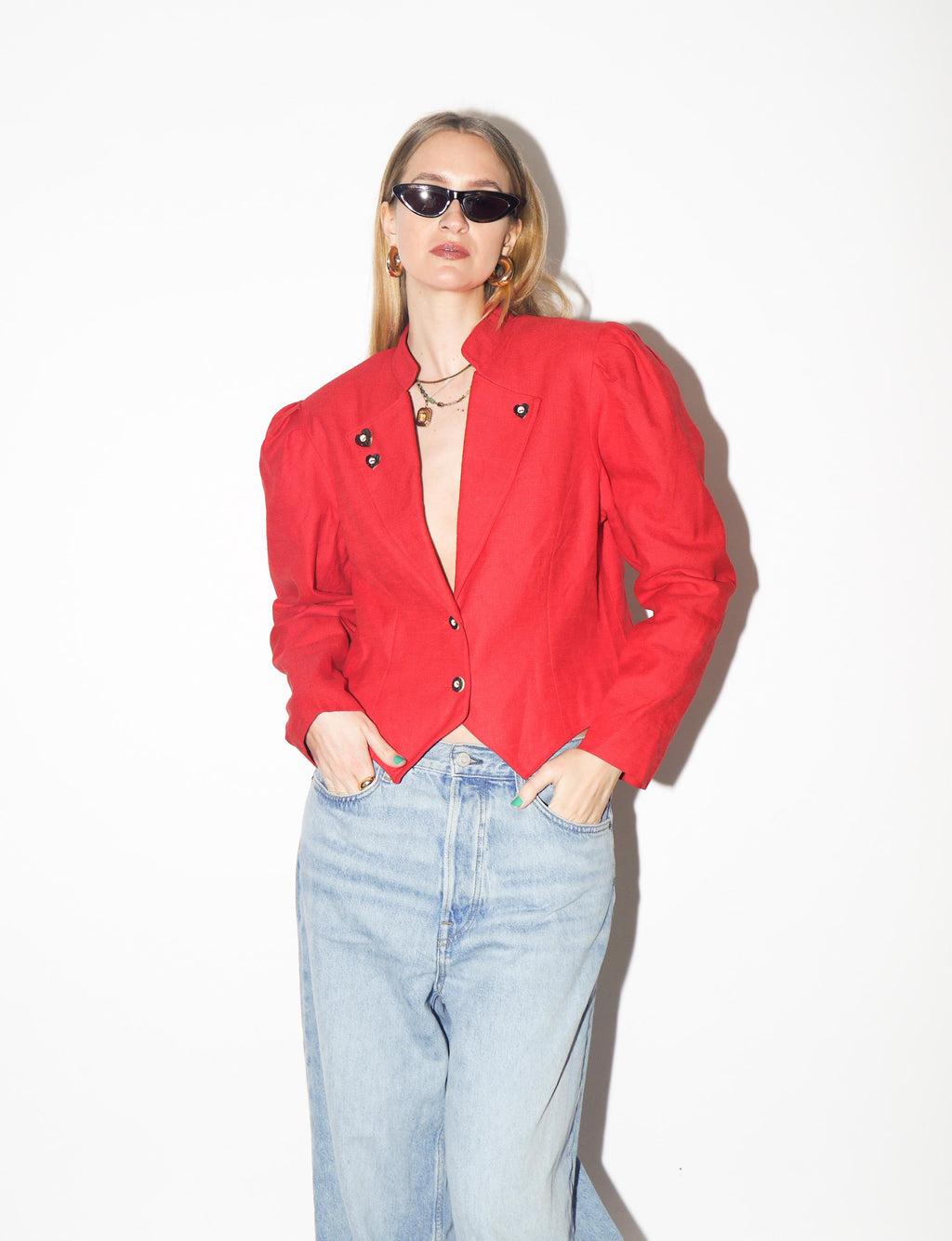 VINTAGE Red Folk Blazer from 1990s made of Cotton & Linen | Original Folk Blazer