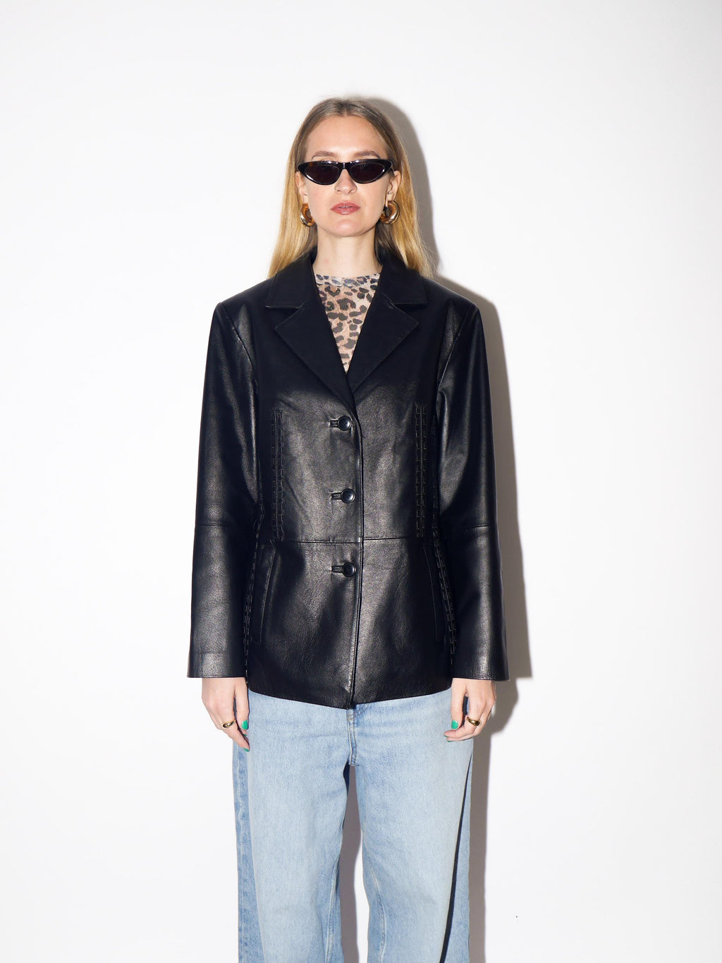 VINTAGE Black Leather Jacket from 1980s | Vintage Black Leather Oversize Blazer