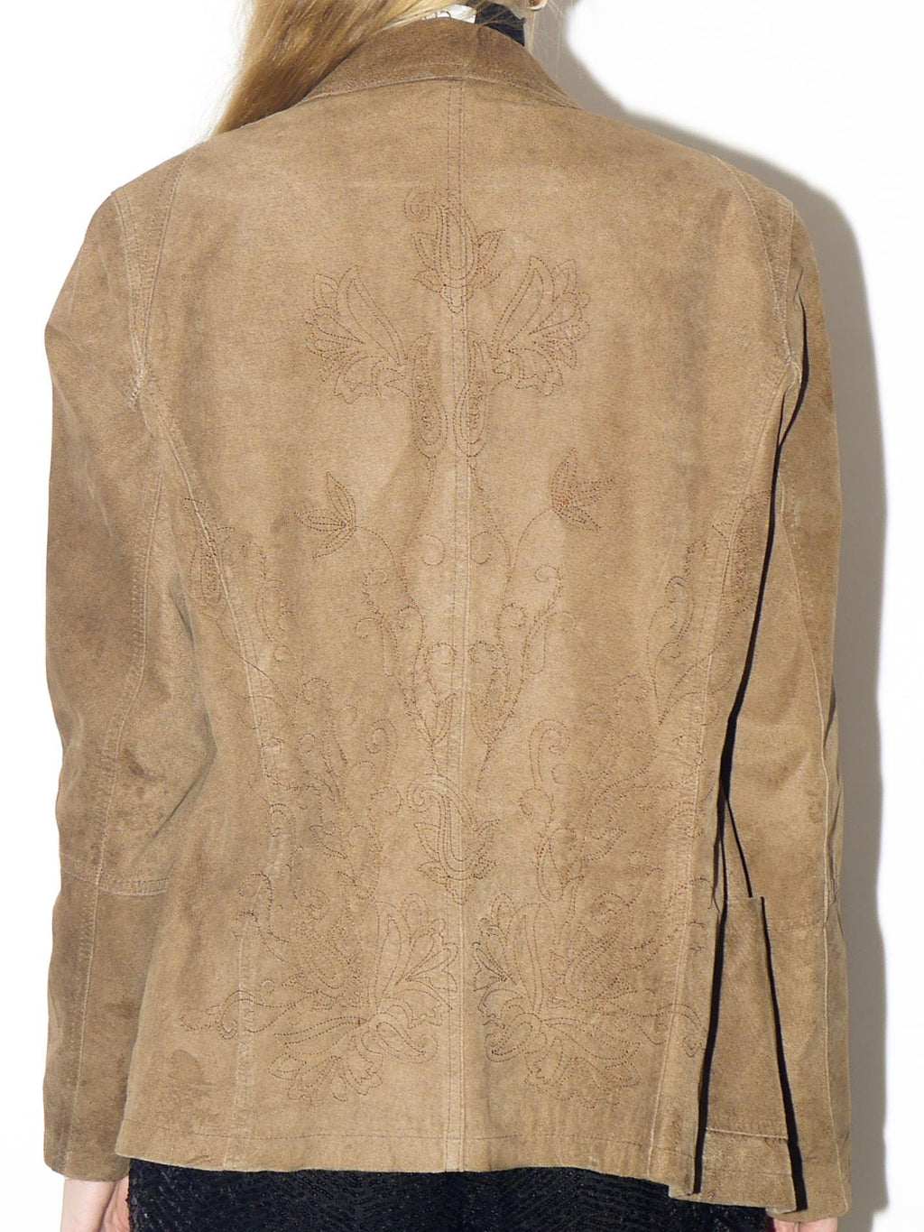 VINTAGE suede blazer from 1990s | beige suede leather jacket with embroidery