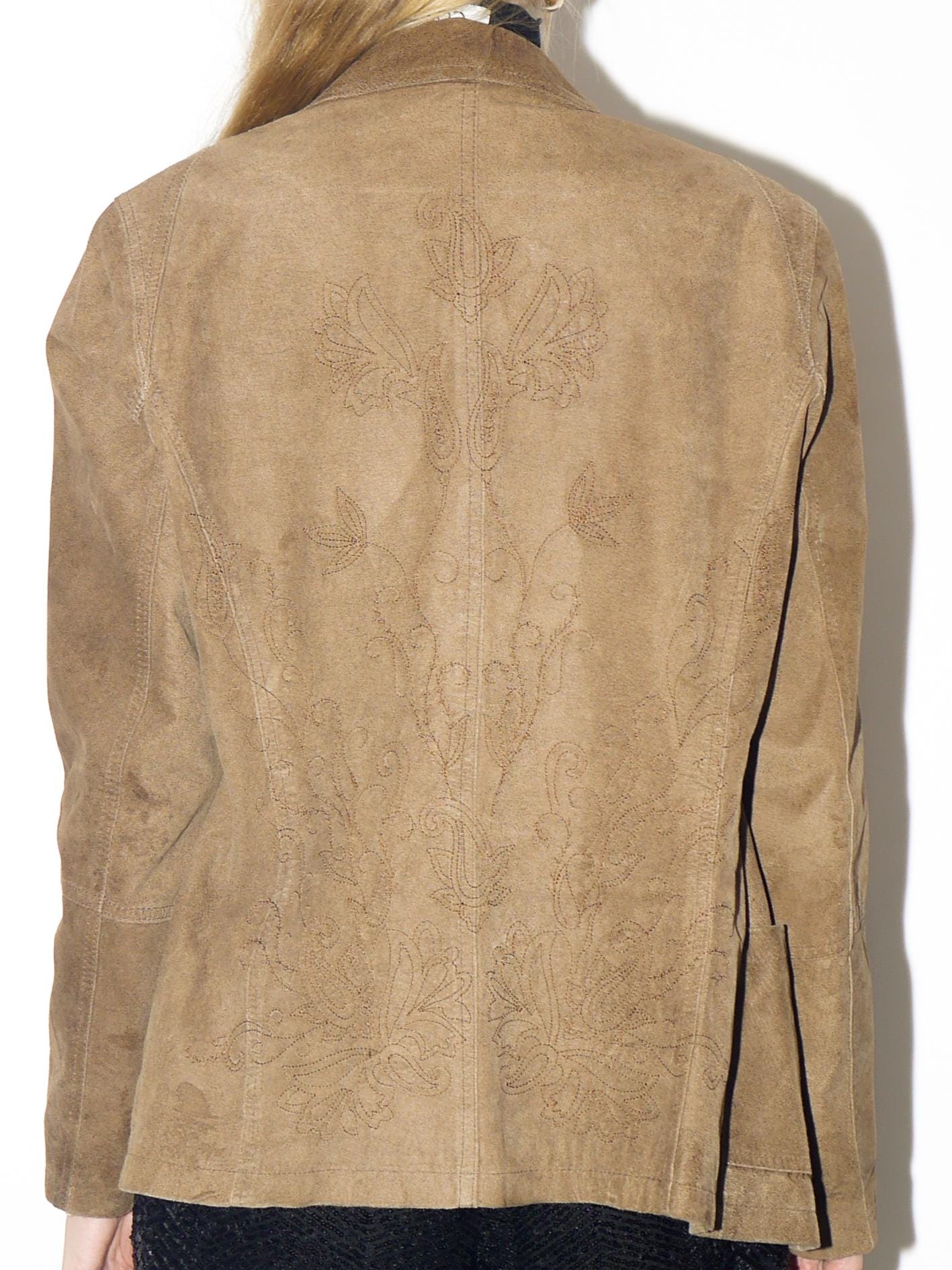 VINTAGE suede blazer from 1990s | beige suede leather jacket with embroidery