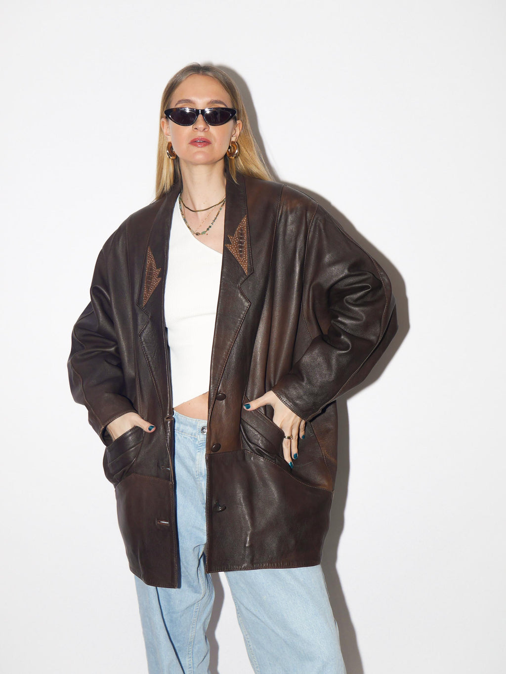 VINTAGE brown leather jacket from 1980s | oversize bronze vintage leather jacket