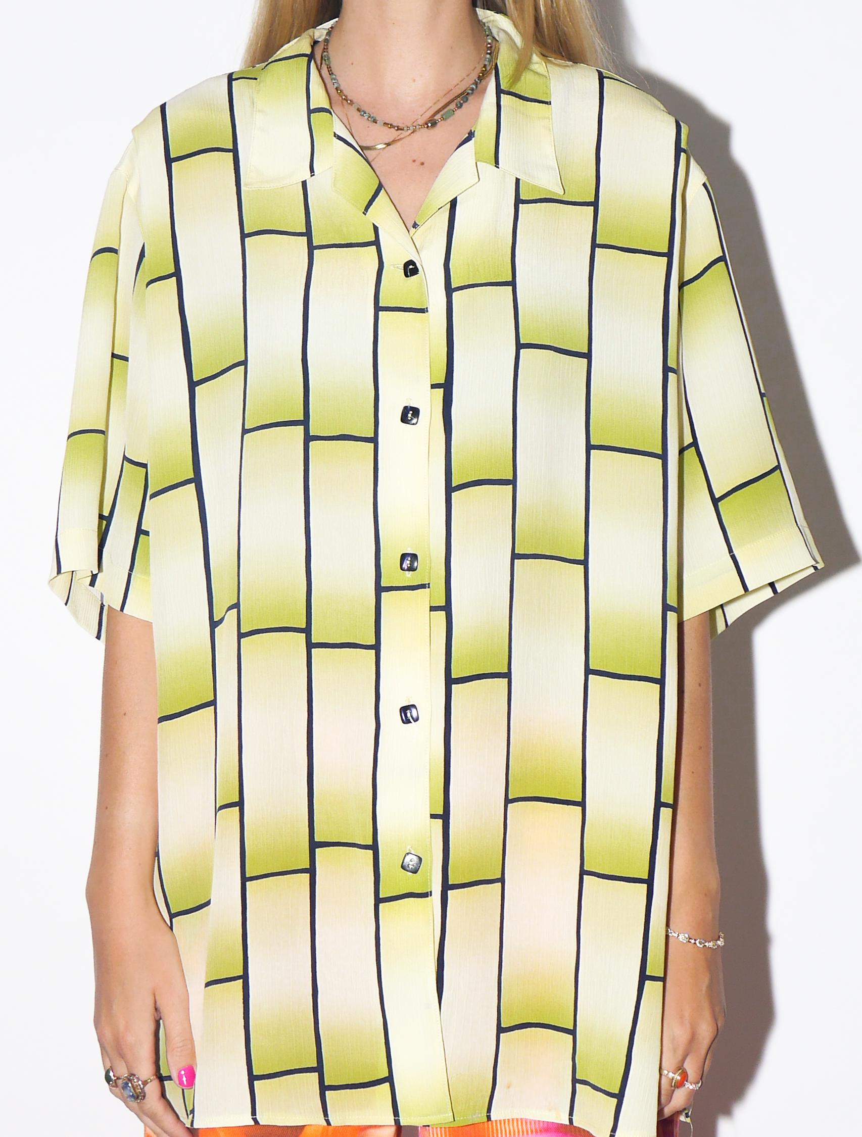 VINTAGE Yellow And Green Check Oversized Shirt With Square Buttons And Collar From The 1980s By Seidel Moden