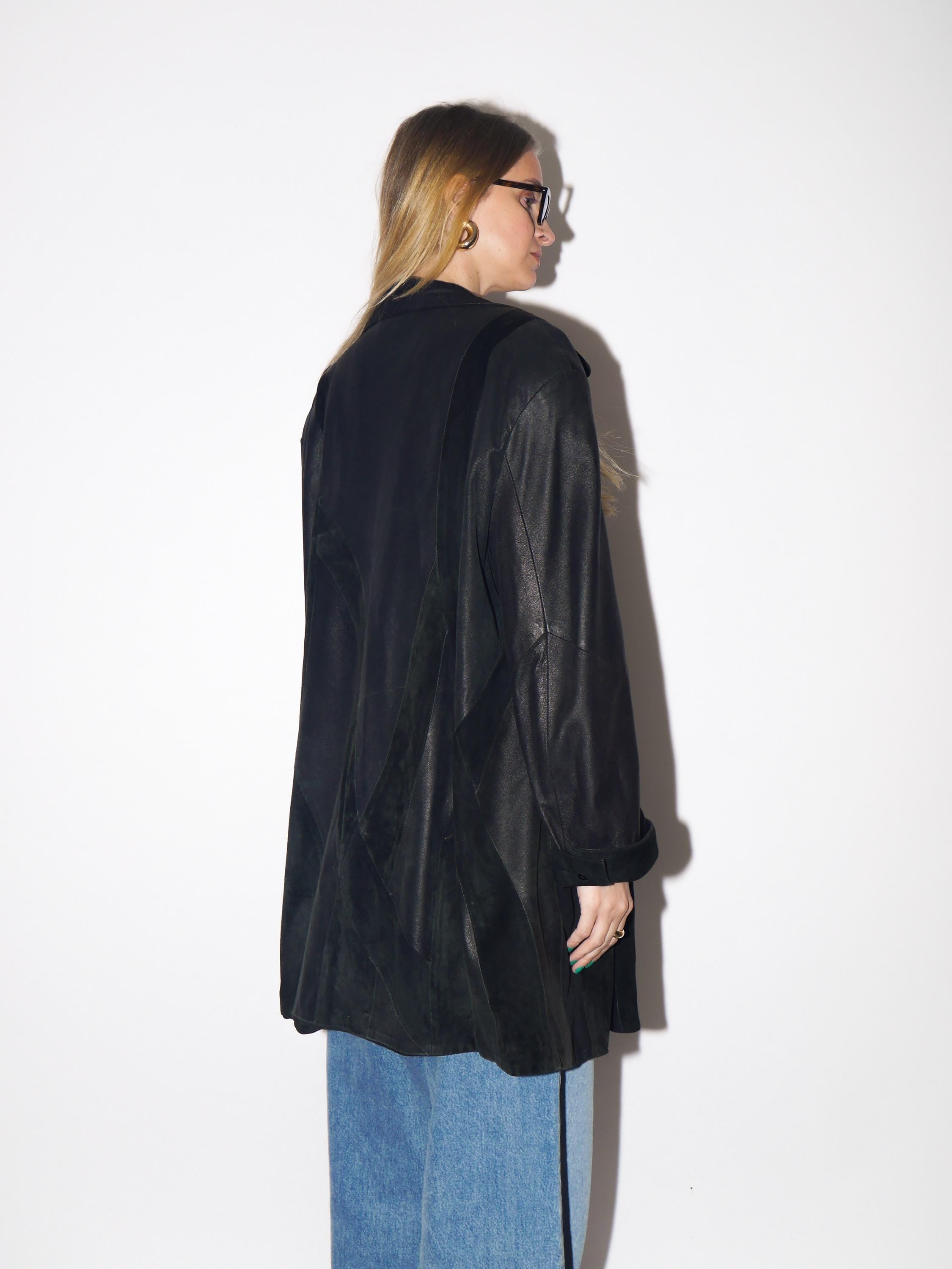 VINTAGE Black Leather Suede Jacket from 1980s | Retro Black Suede Coat