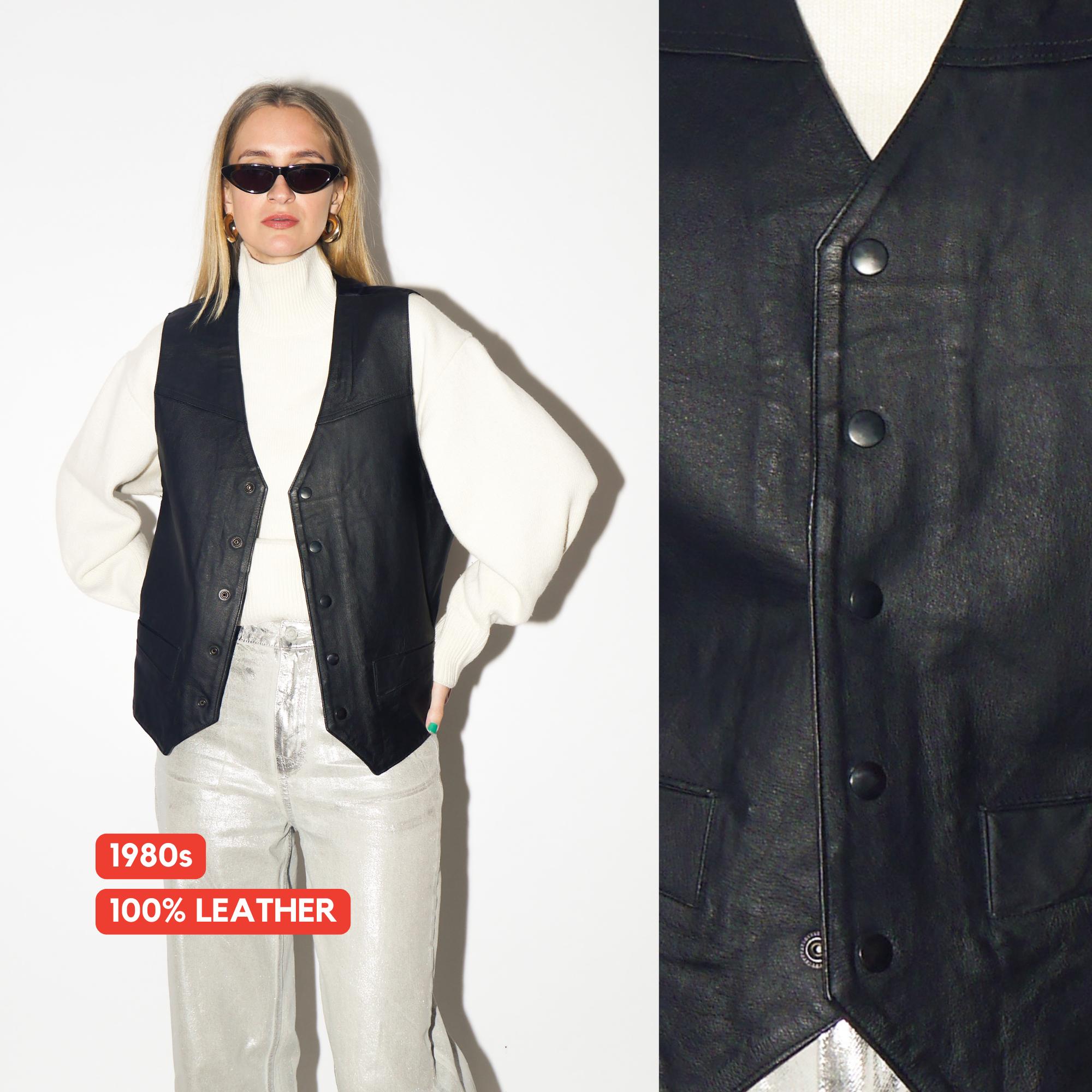 VINTAGE Black Leather Vest from 1980s | Premium Vintage Leather Waistcoat