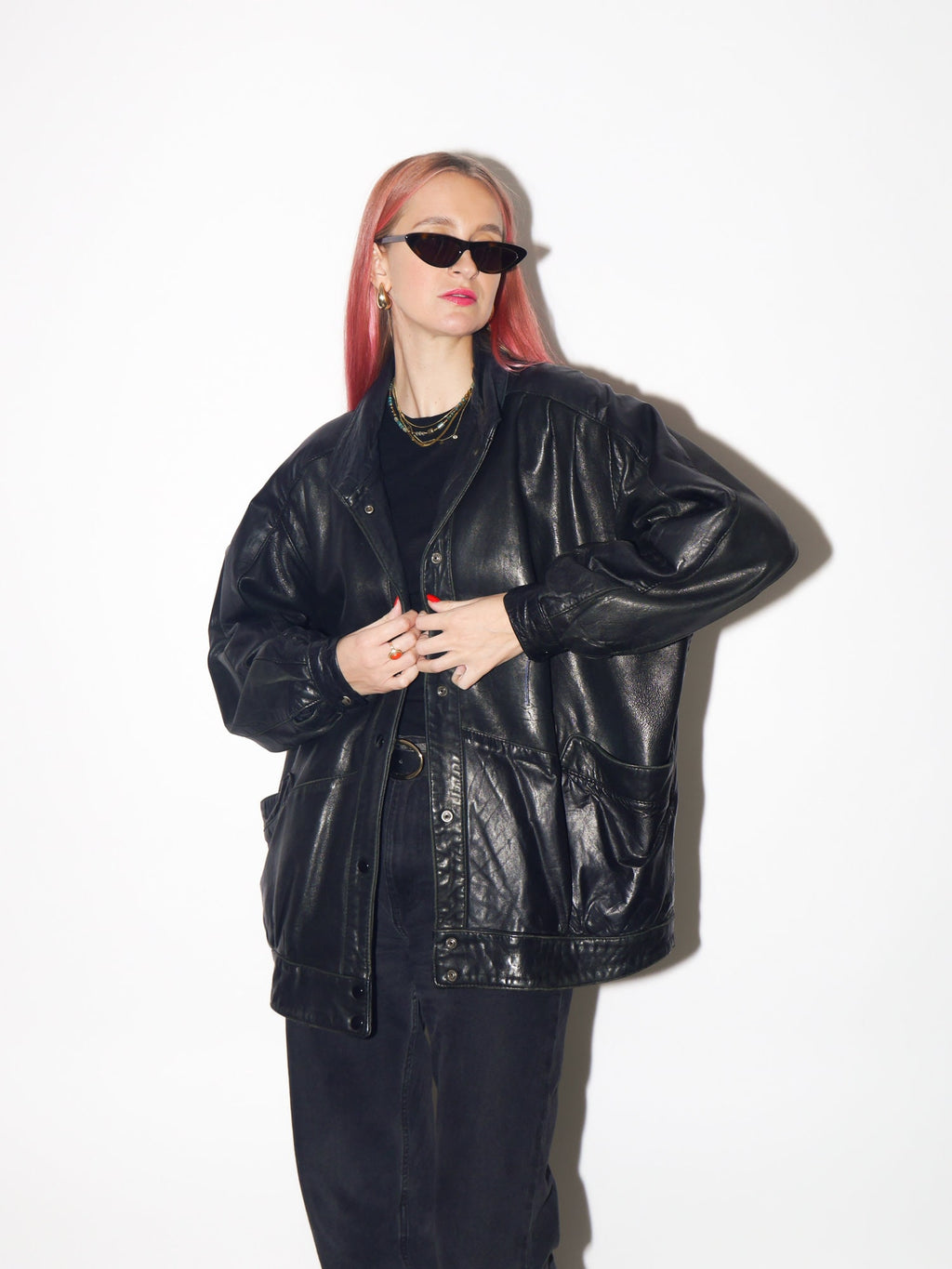 VINTAGE black leather jacket 1980s from UK | black vintage leather jacket | Hailey Bieber leather jacket | retro jacket | oversize jacket