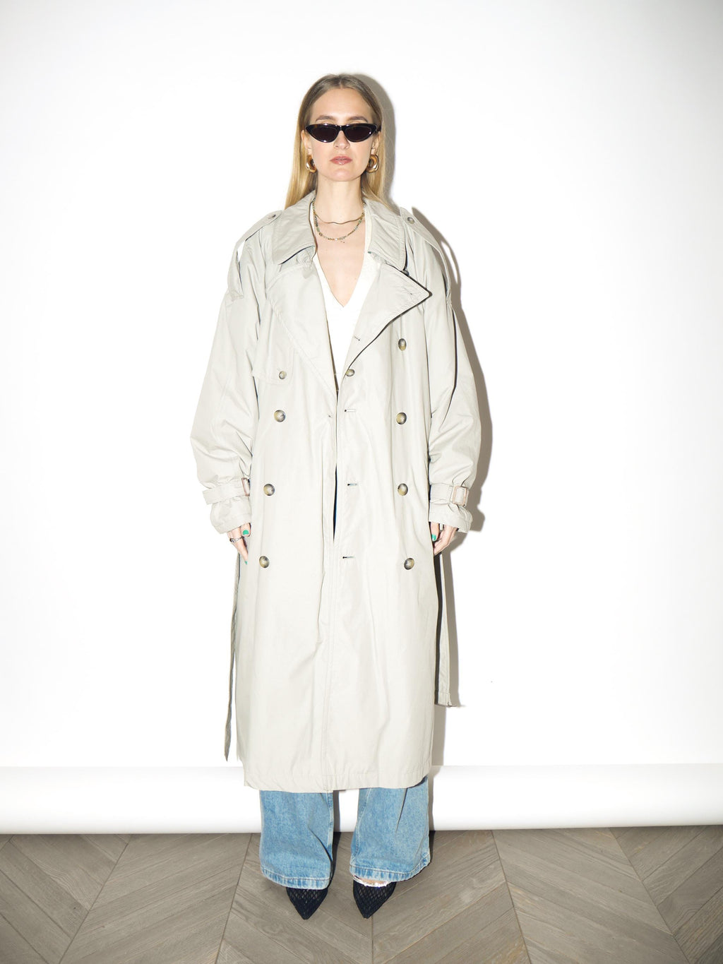 VINTAGE Gray Maxi Trench Coat from 1980s | Oversized Warm Cotton Trench Coat
