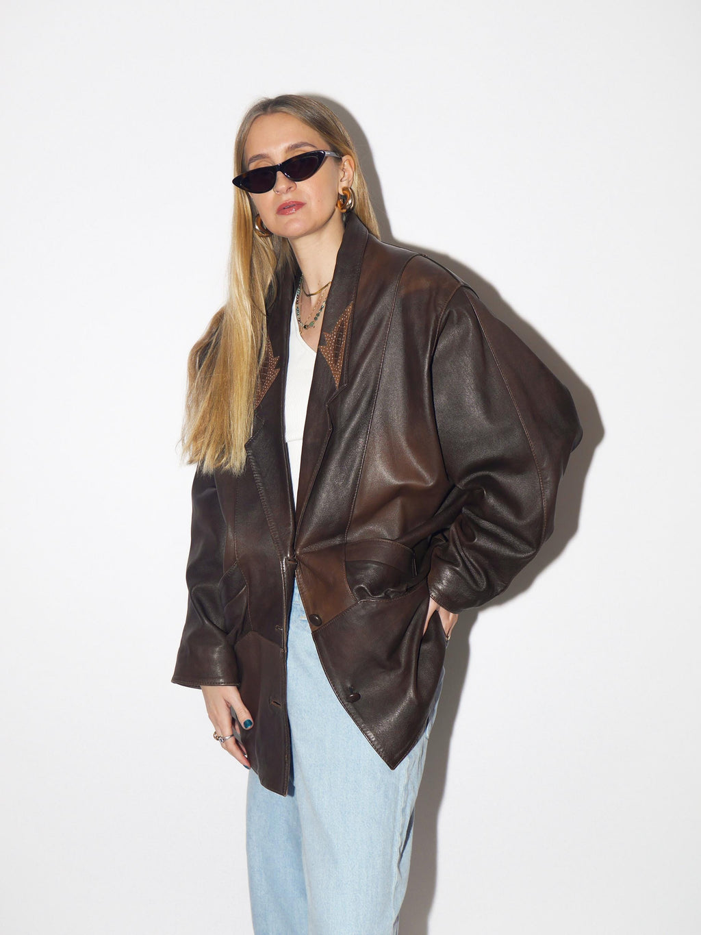 VINTAGE brown leather jacket from 1980s | oversize bronze vintage leather jacket
