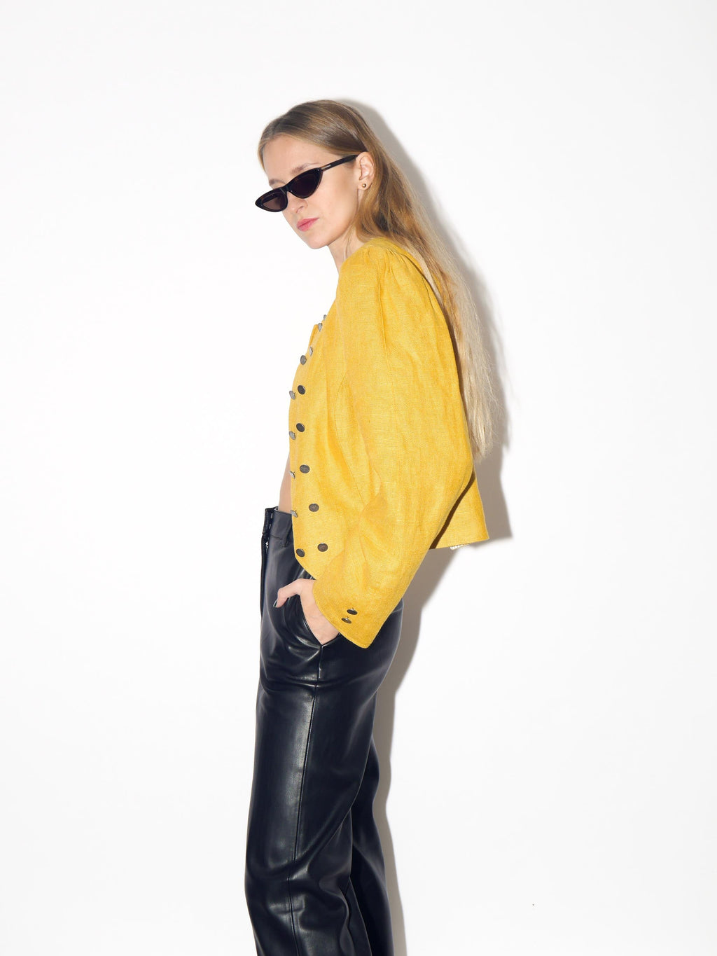VINTAGE Yellow Cropped Linen Jacquard Blazer From The 1980s By Original Salzburger Tracht