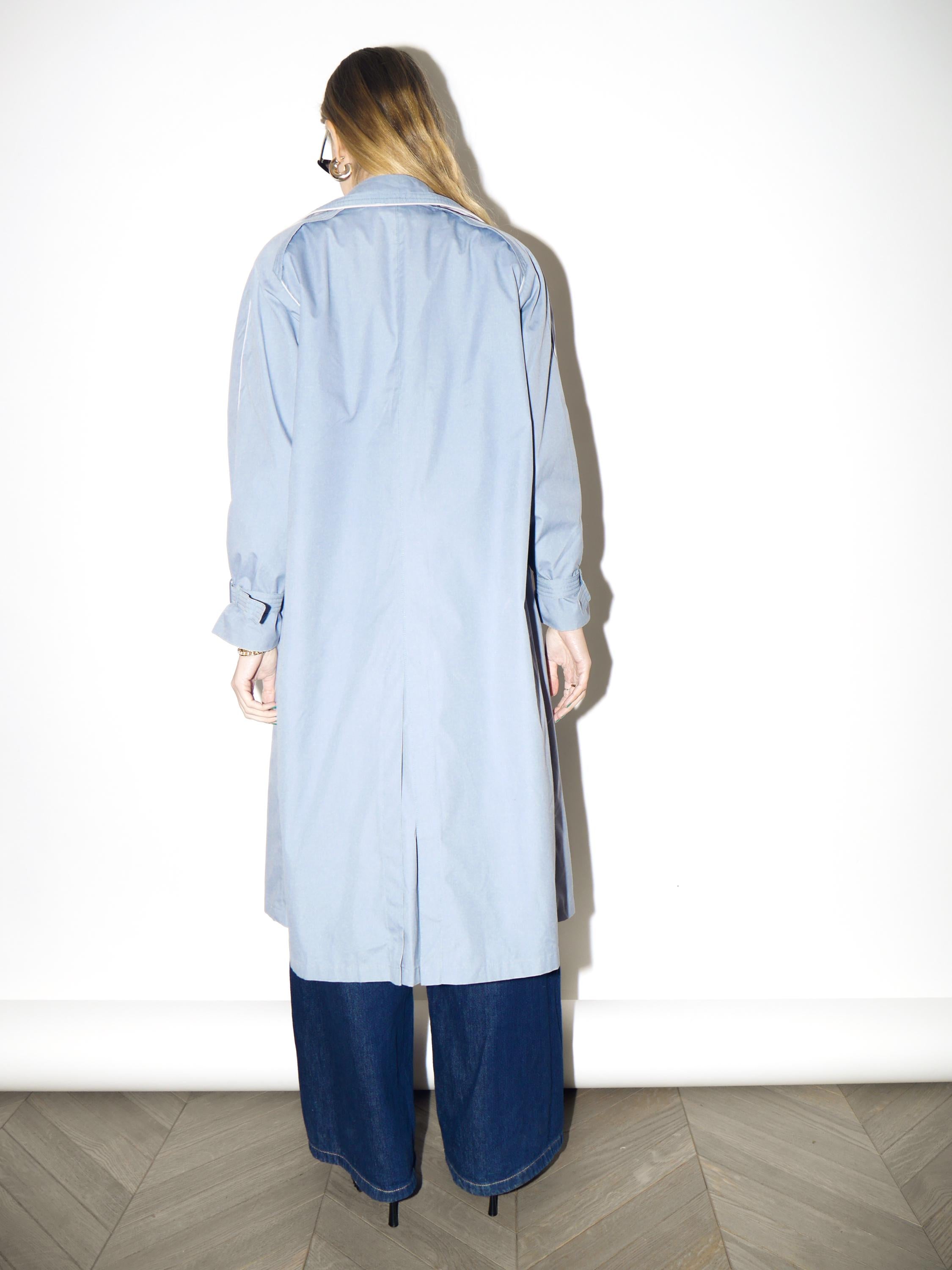 VINTAGE Baby Blue Trench Coat from 1980s | Midi Blue Cotton Trench Coat
