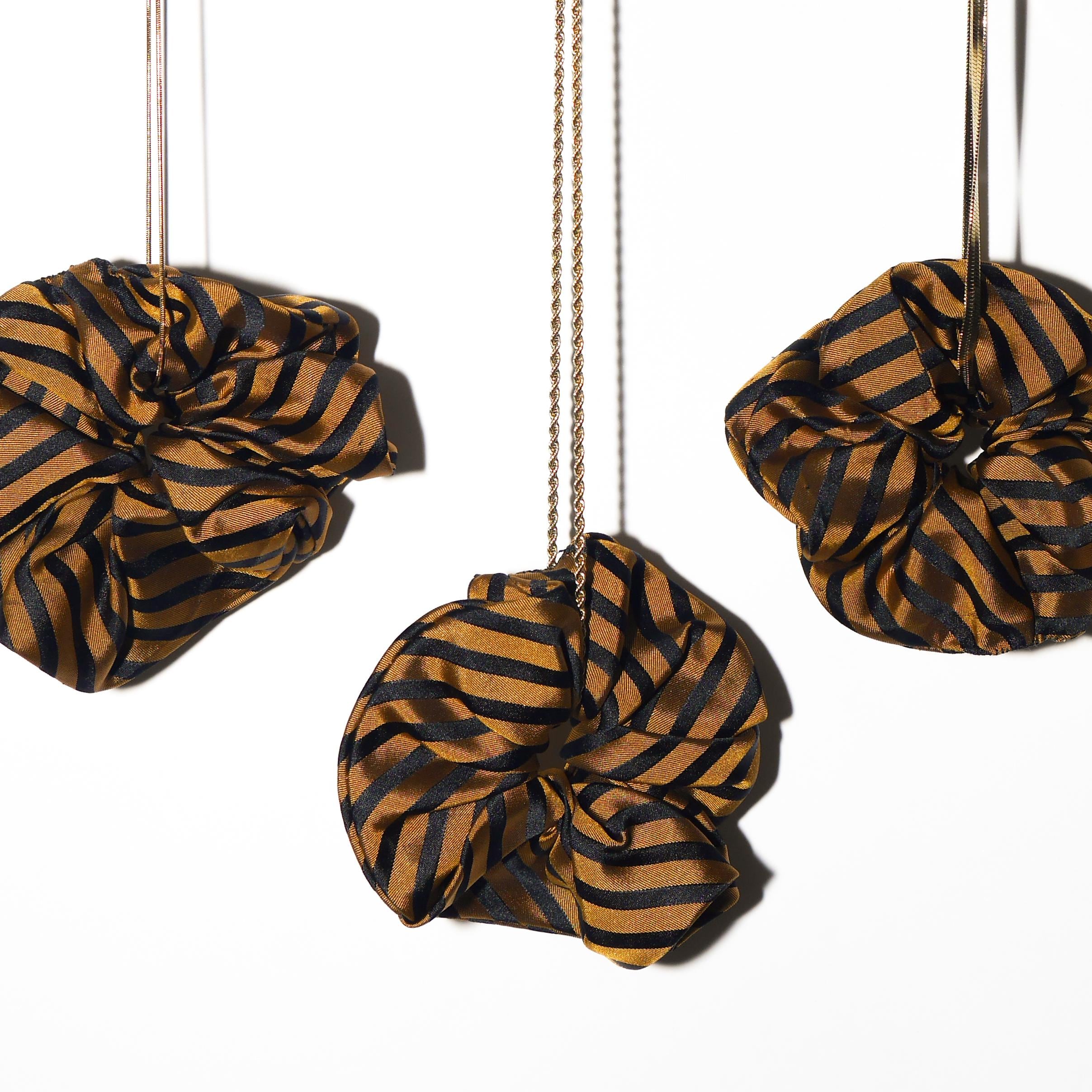 Handmade 100% Silk Scrunchie from Vintage 1980s Tie by MODOPOL - Orange and Black Stripes by Olymp