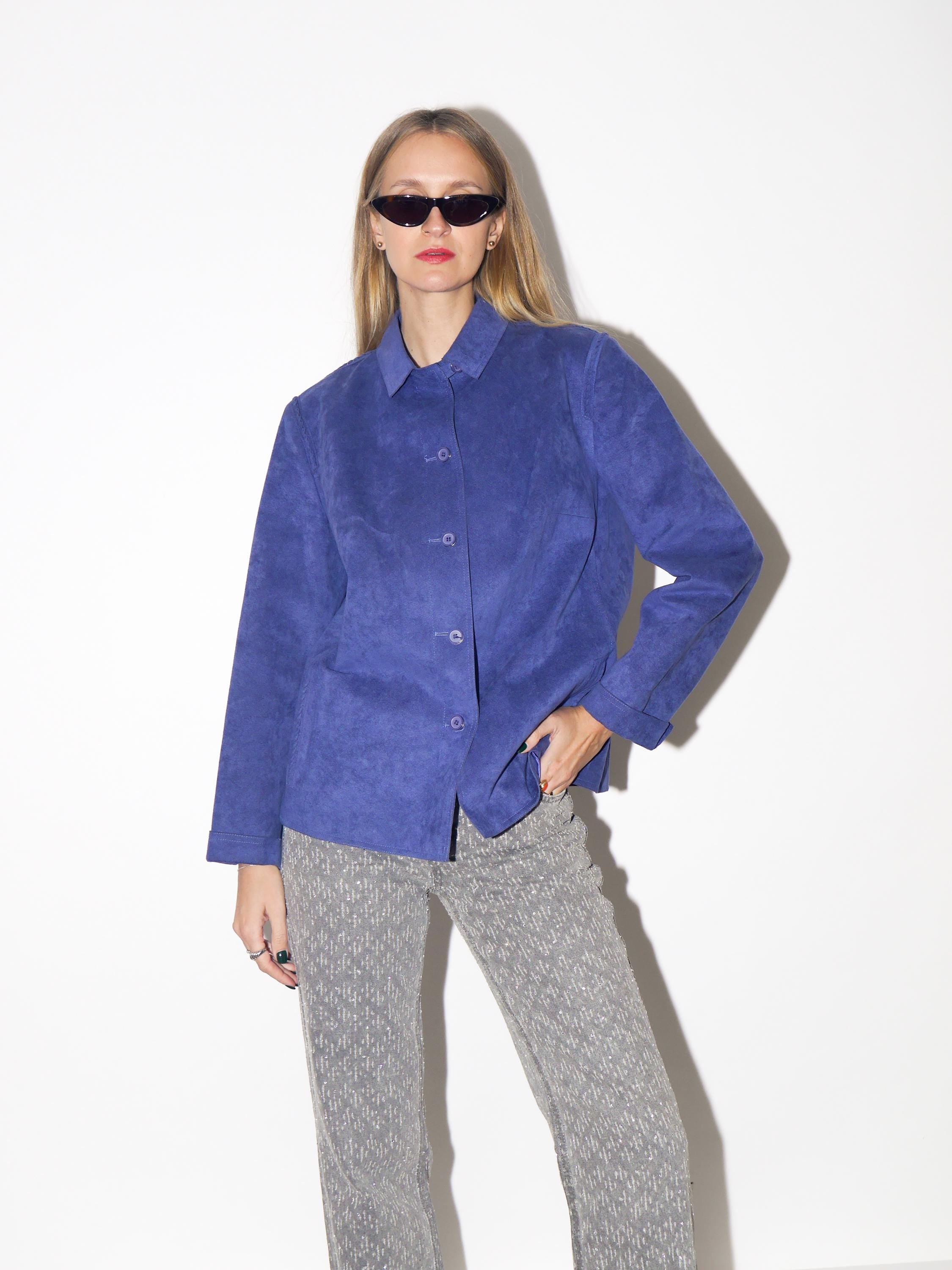 VINTAGE Blue Cerulean Women's Alcantara Blazer From The 1980s