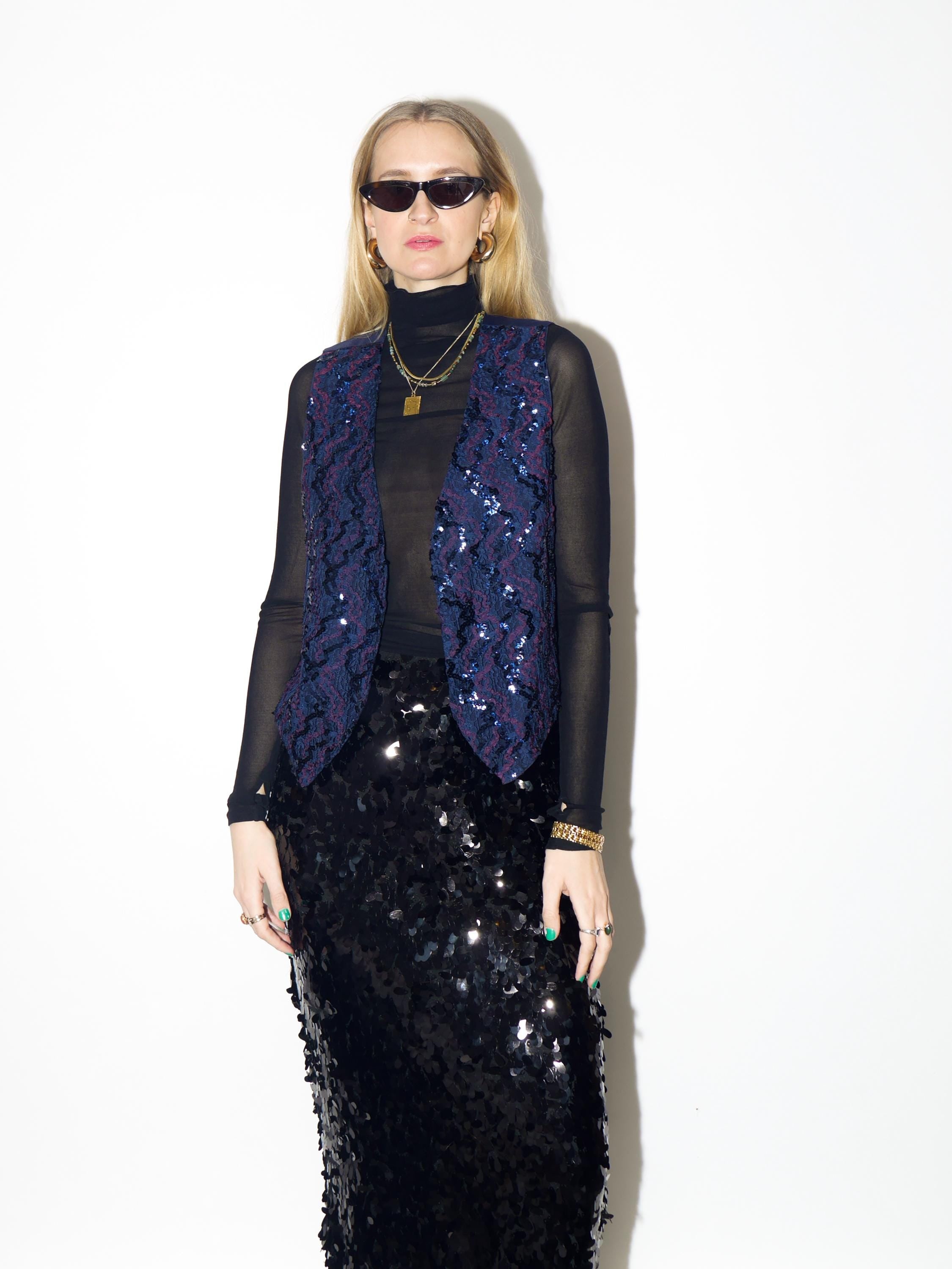 VINTAGE sequins blue vest from 1980s by Yessica® | elegant retro sequins vest