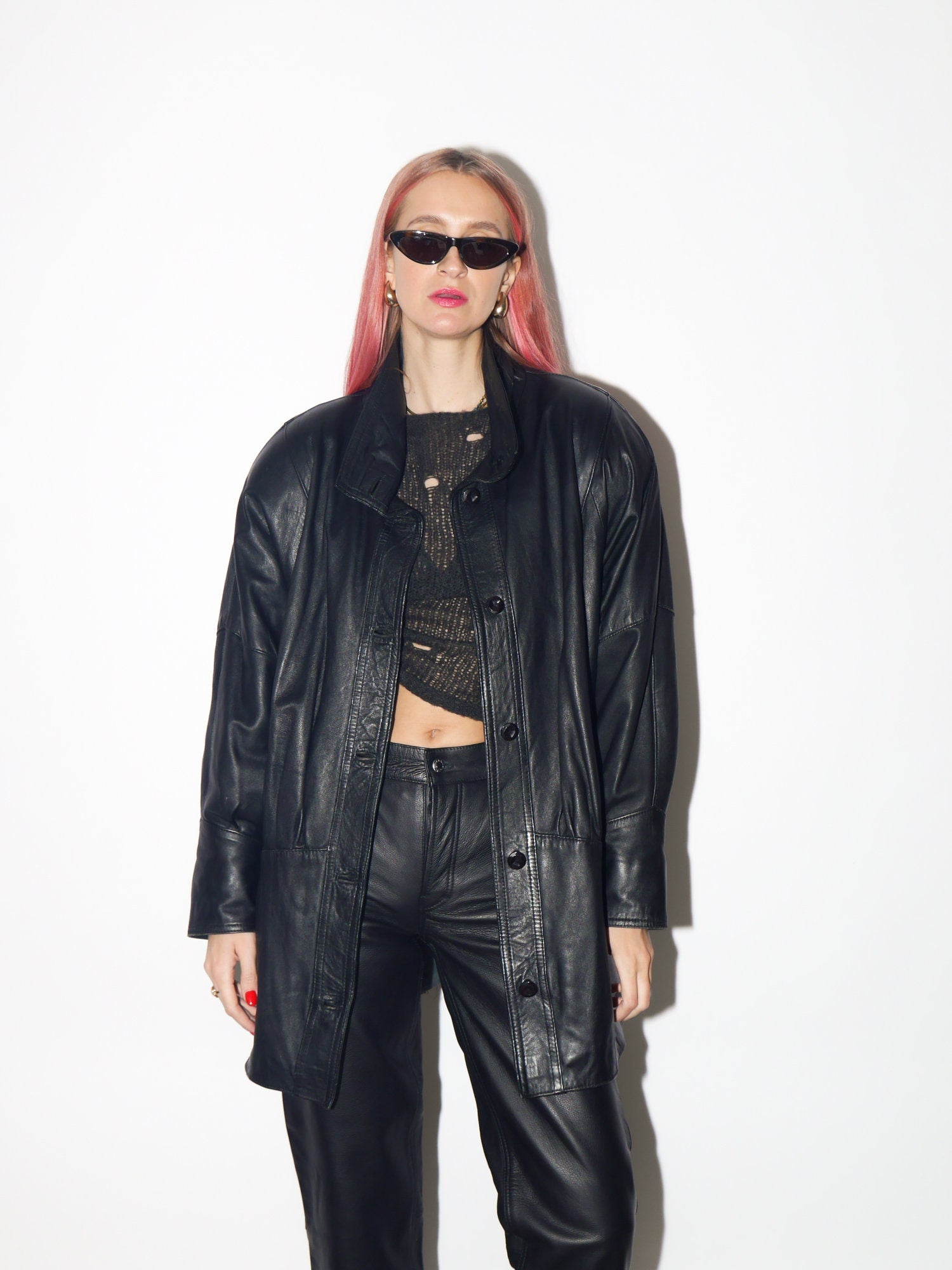 VINTAGE black leather jacket 1980s | super soft leather oversize jacket | black vintage leather jacket | Hailey Bieber leather jacket