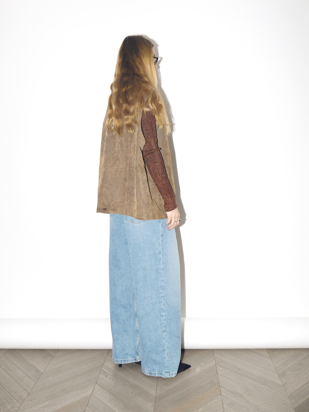 VINTAGE Khaki Suede Vest from 1980s | Big Oversize Beige Leather Vest by Canada®
