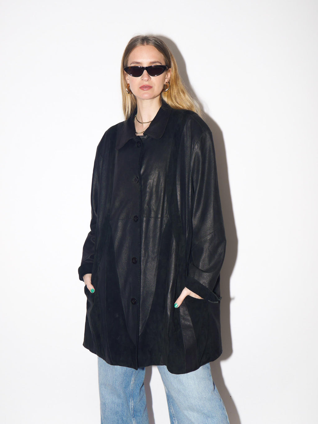 VINTAGE Black Leather Suede Jacket from 1980s | Retro Black Suede Coat
