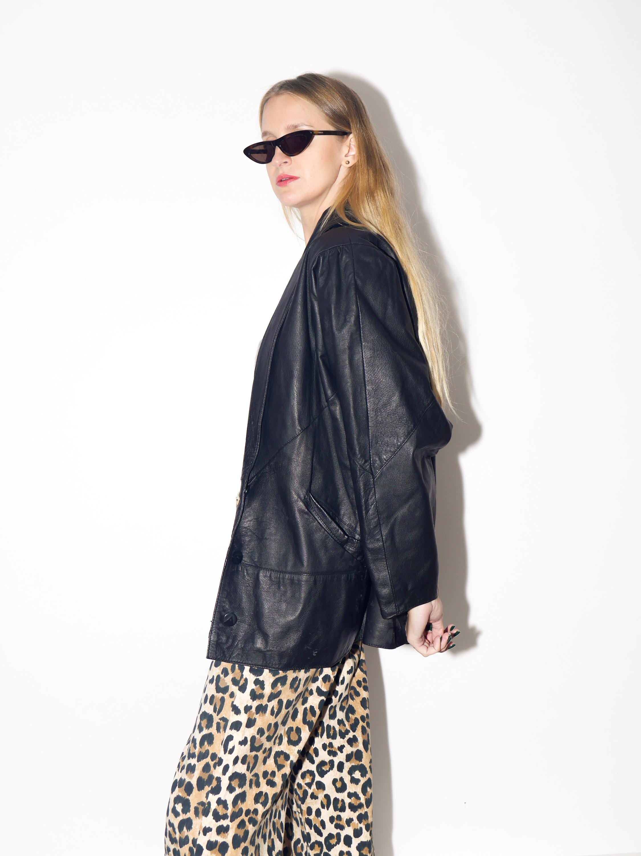 VINTAGE Black Quilted Leather Jacket From The 1980s by Lady Joy