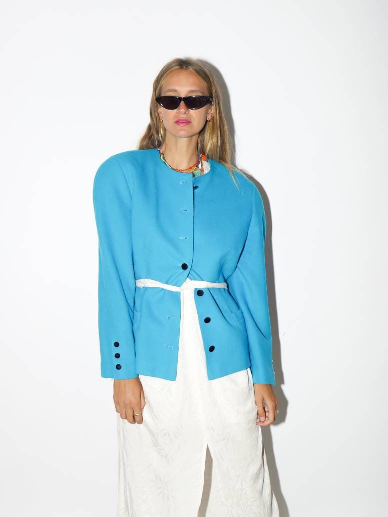 VINTAGE wool blazer 1980s | Trixi Schober blue wool vintage blazer | blue wool vintage blazer | pure new wool blazer | oversize blazer