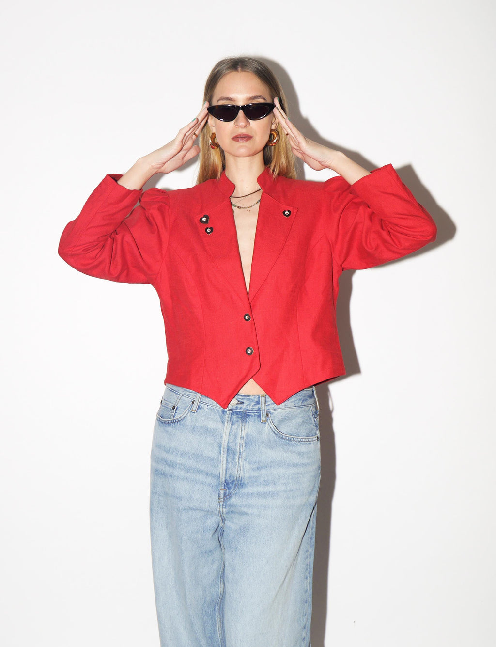 VINTAGE Red Folk Blazer from 1990s made of Cotton & Linen | Original Folk Blazer