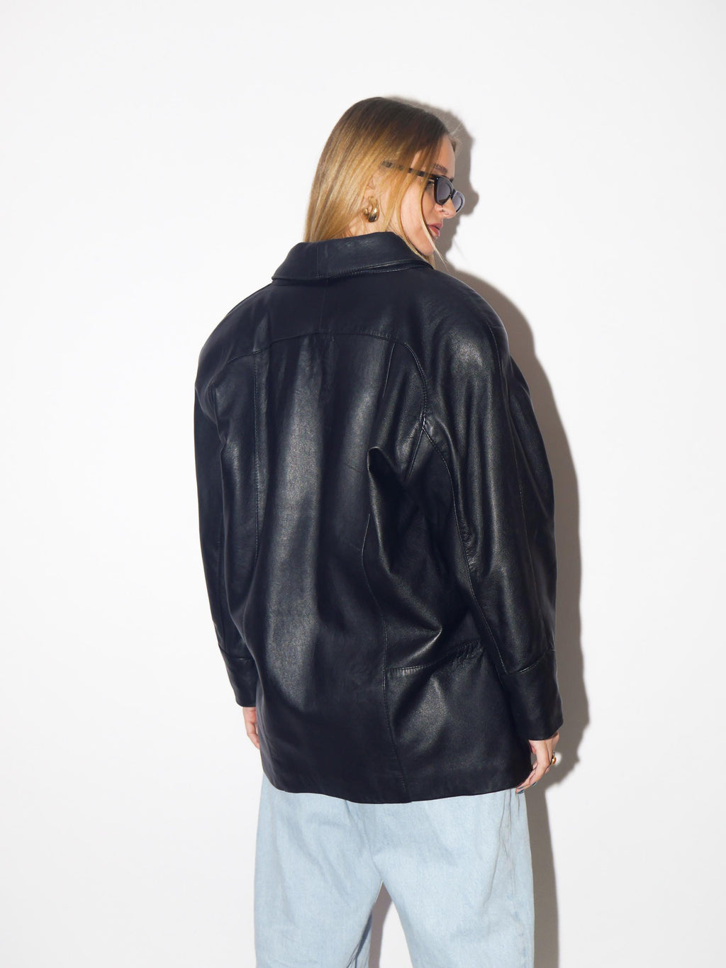 VINTAGE black leather jacket from 1980s | premium soft leather oversize blazer