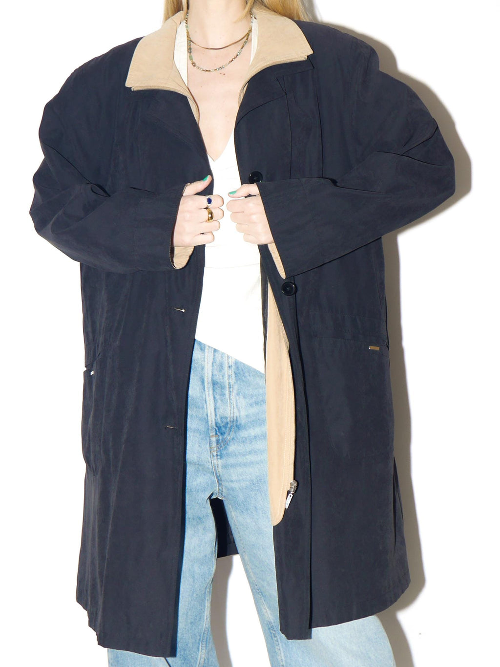 VINTAGE Black & Camel Beige Oversized Trench Coat from 1980s | by Barisal®