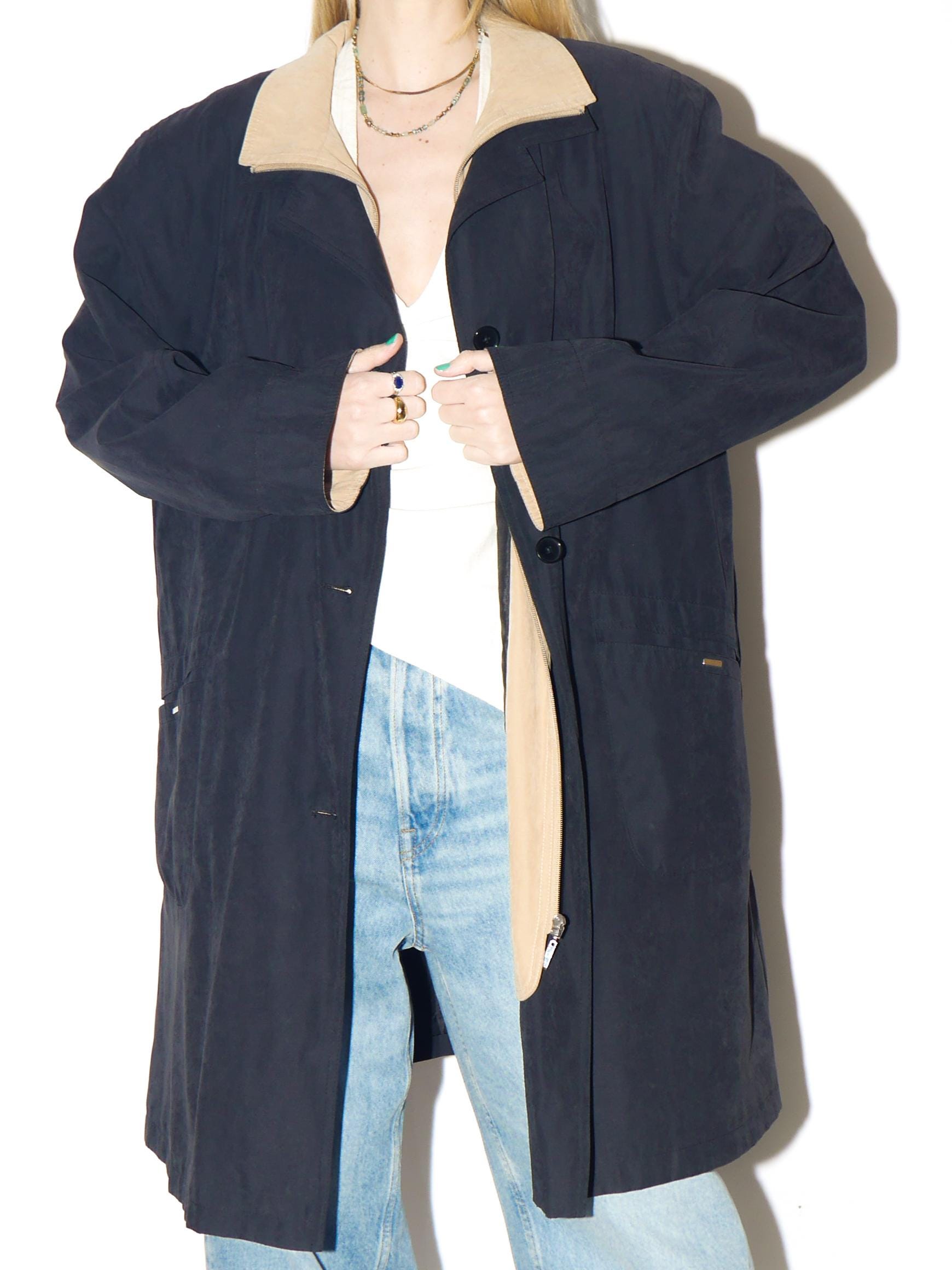 VINTAGE Black & Camel Beige Oversized Trench Coat from 1980s | by Barisal®