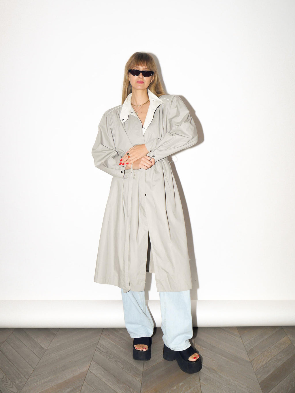 VINTAGE Beige Cotton Blend Trench Coat With Belt From The 1980s