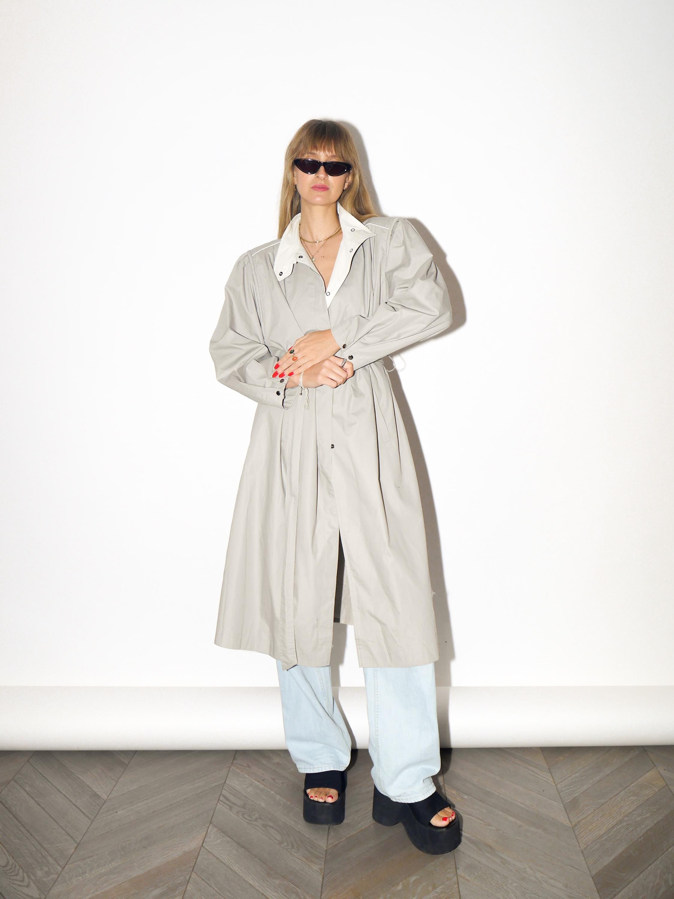 VINTAGE Beige Cotton Blend Trench Coat With Belt From The 1980s