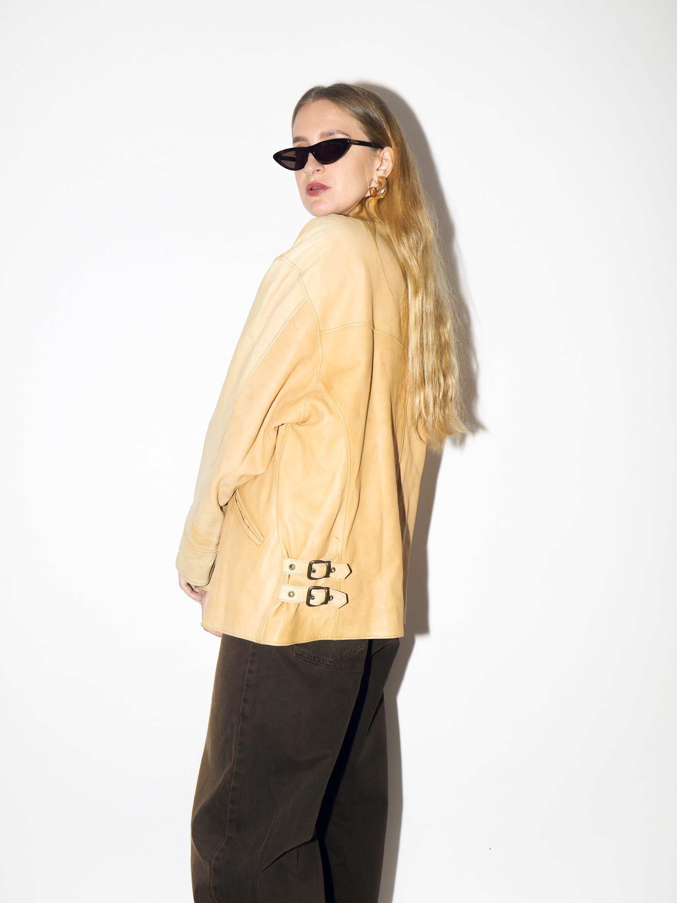 VINTAGE Apricot Leather Jacket from 1990s by Alta Moda® | Oversize Leather Jacket