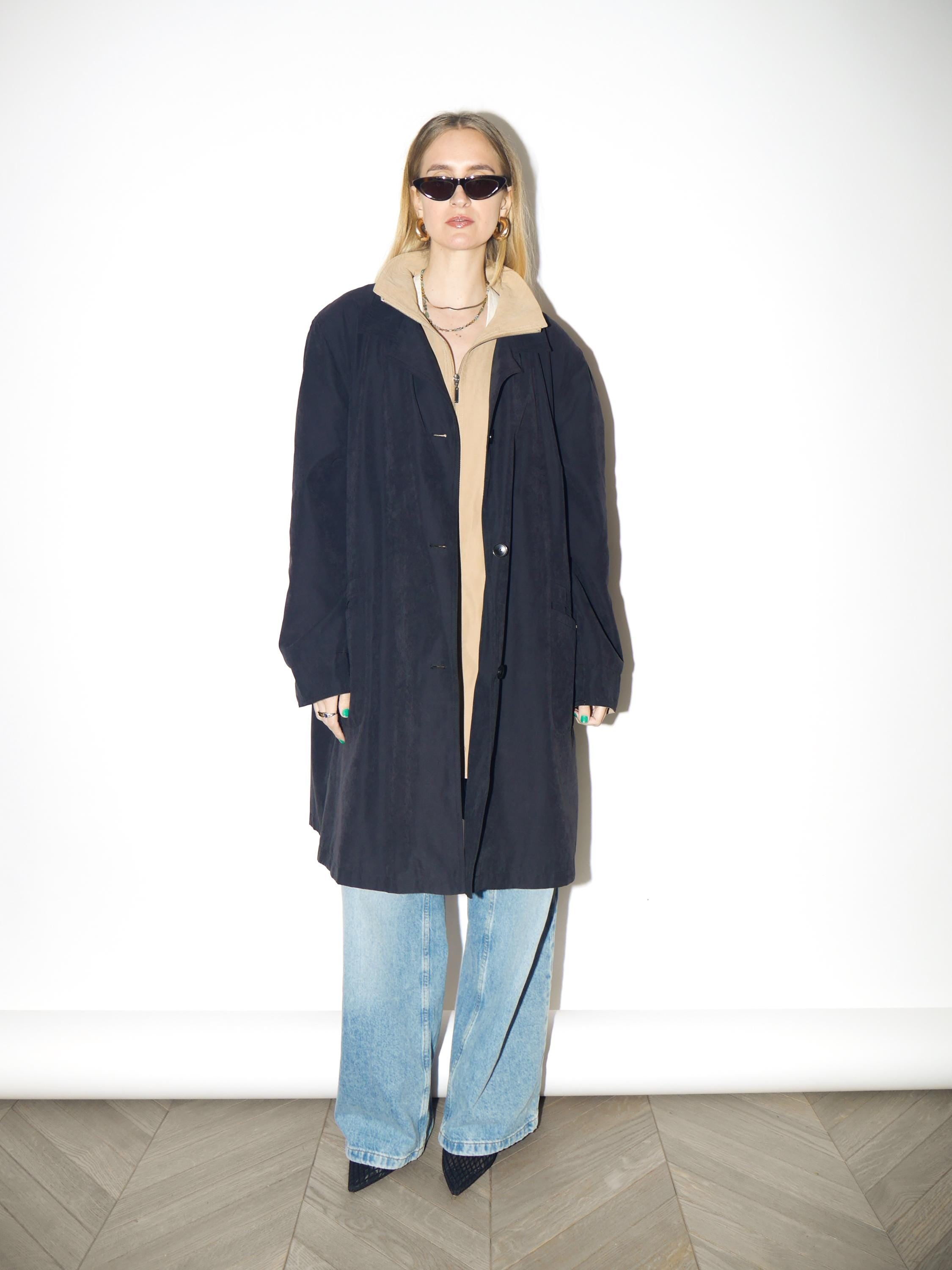 VINTAGE Black & Camel Beige Oversized Trench Coat from 1980s | by Barisal®