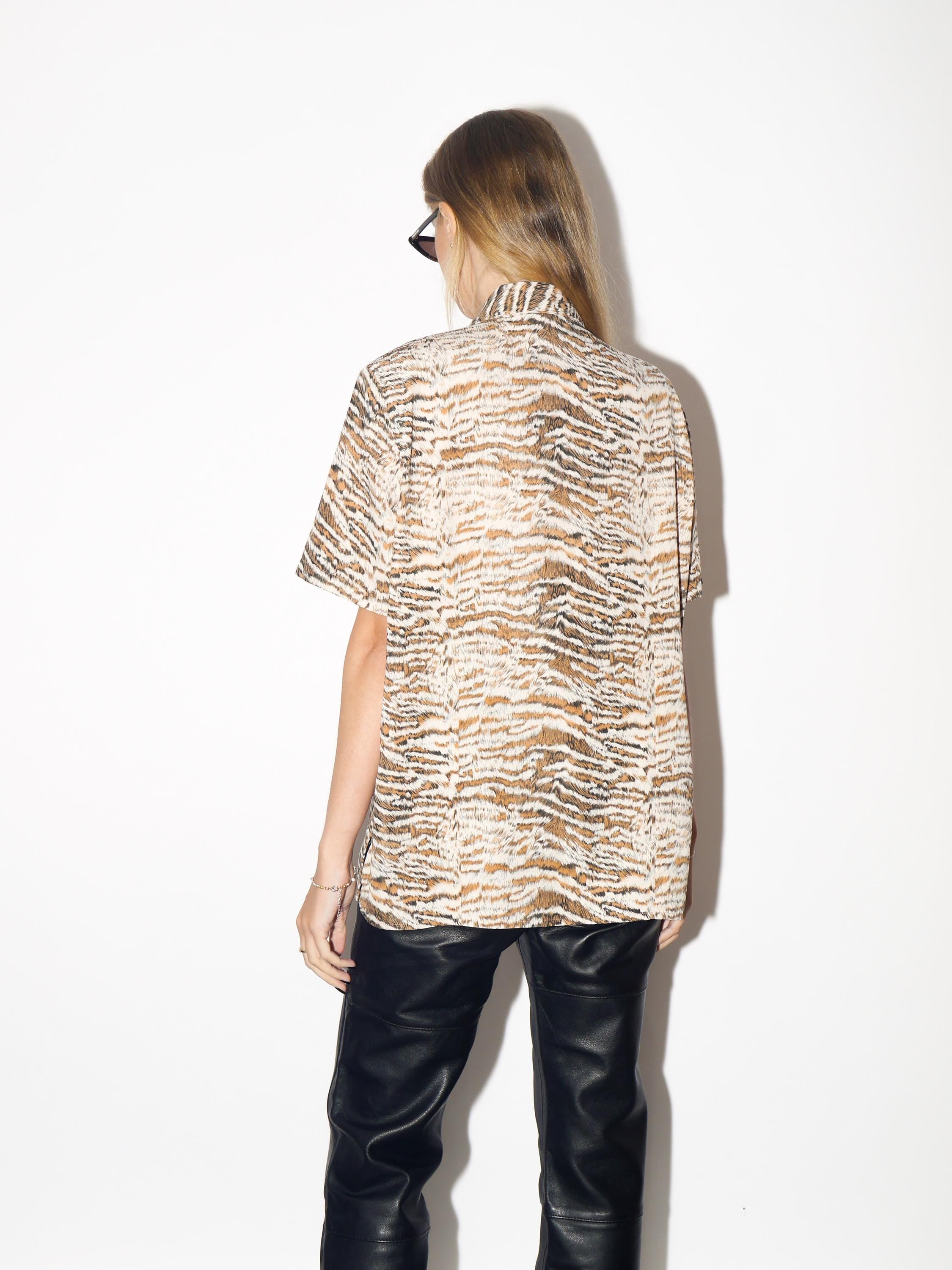 VINTAGE Beige And Orangey Brown Animal Print Blouse From The 1990s By Canada