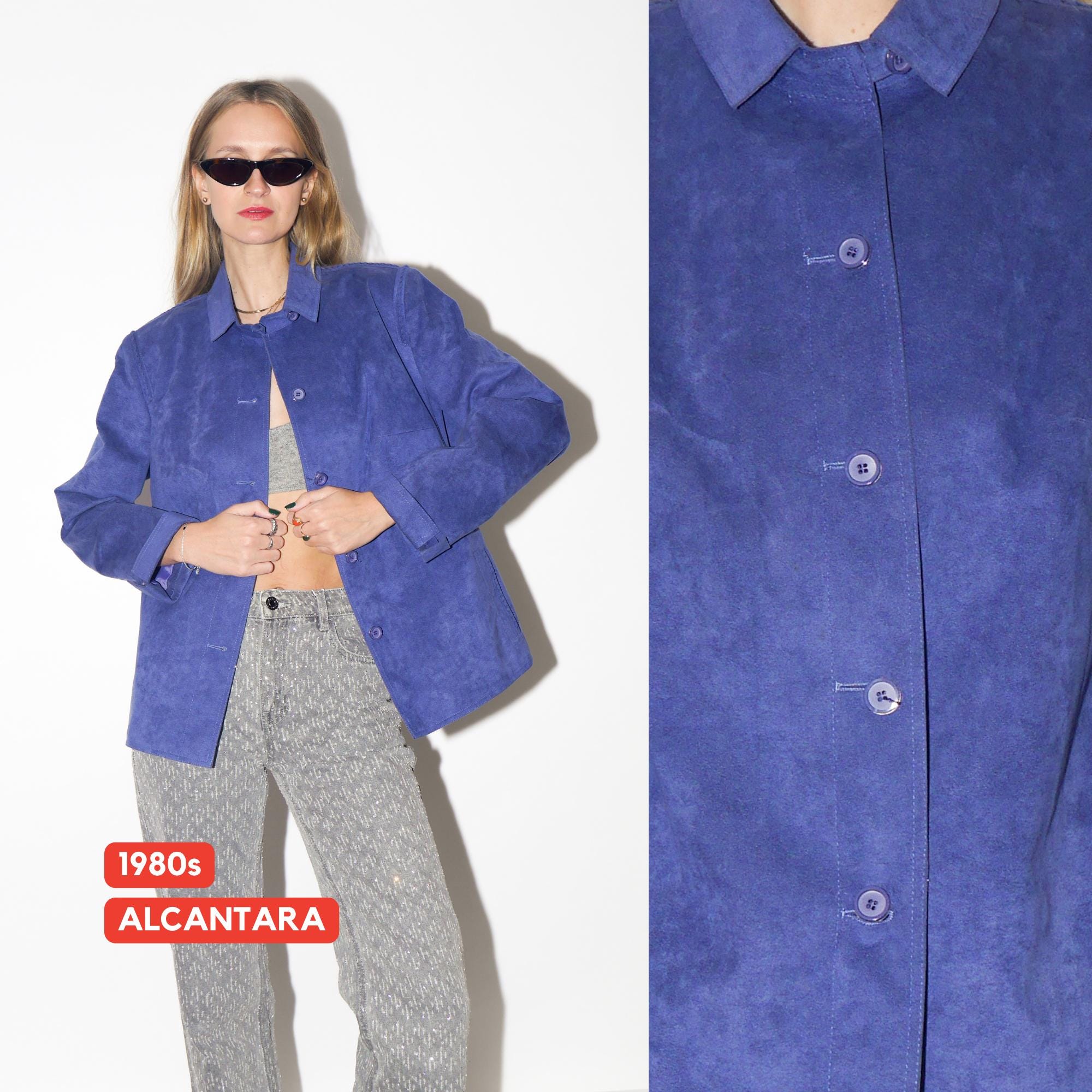 VINTAGE Blue Cerulean Women's Alcantara Blazer From The 1980s