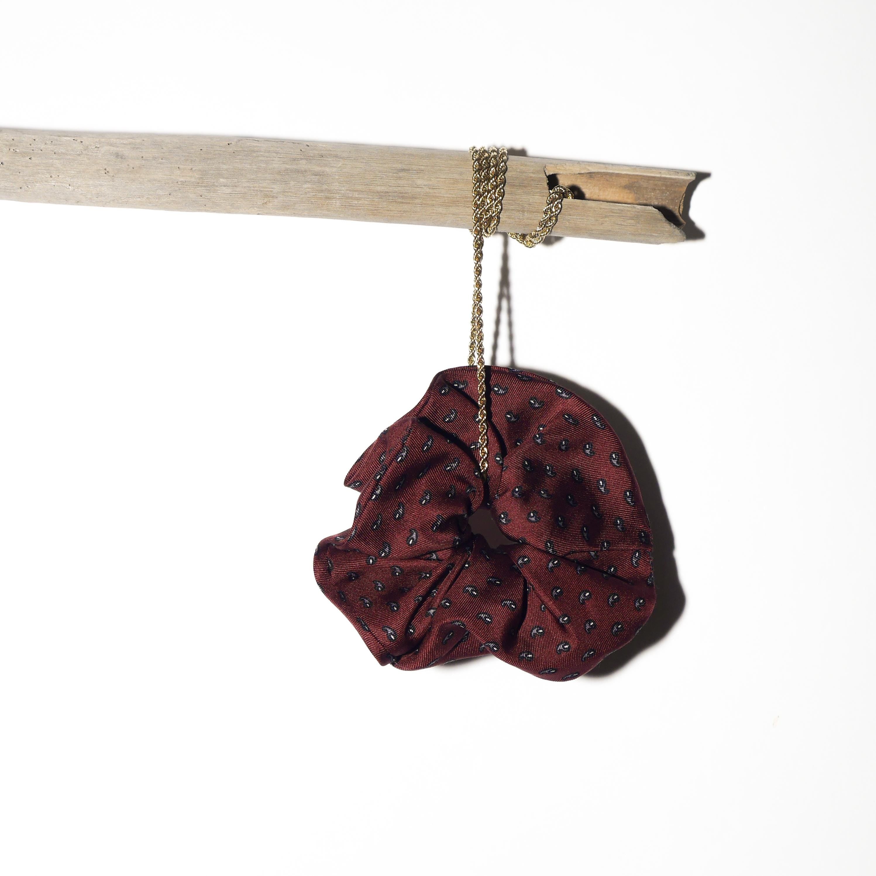 Handmade 100% Silk Scrunchie from Vintage 1980s Tie by MODOPOL - Burgundy with Paisley by Calvari