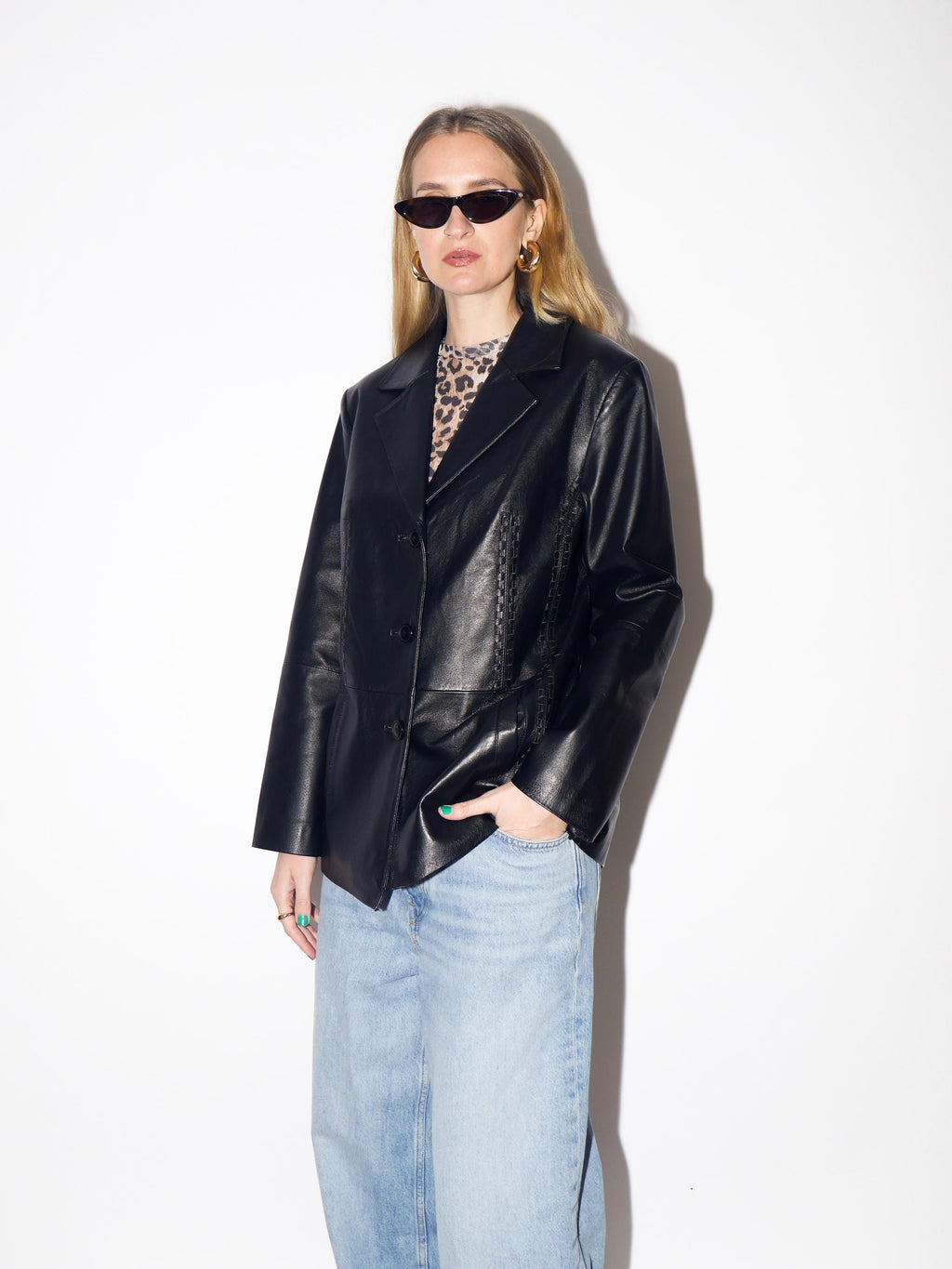 VINTAGE Black Leather Jacket from 1980s | Vintage Black Leather Oversize Blazer