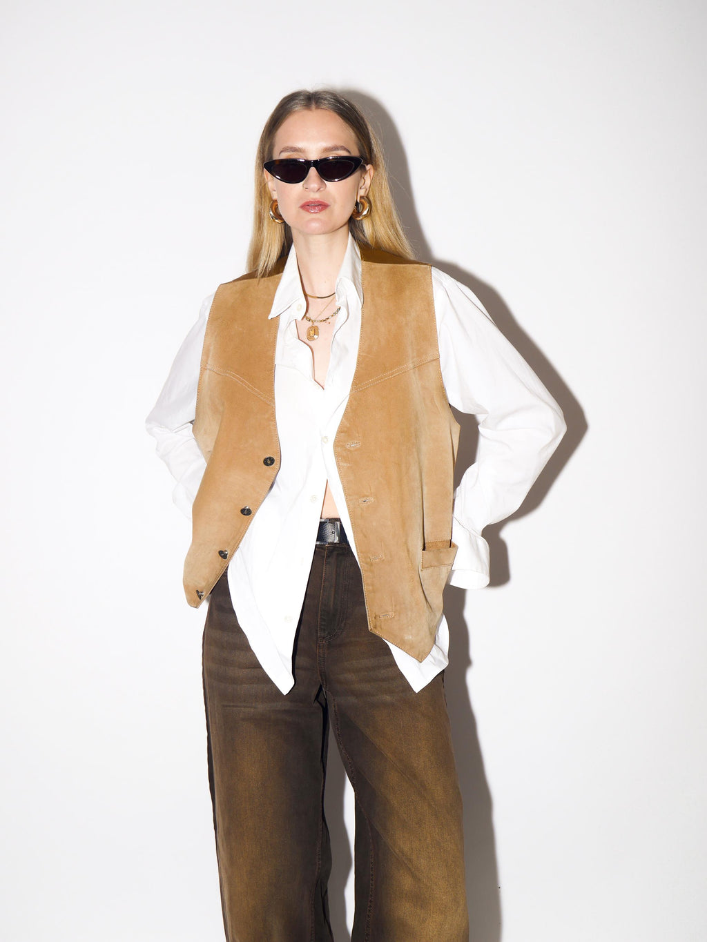VINTAGE Caramel Suede Vest from 1980s by John F. Gee ®