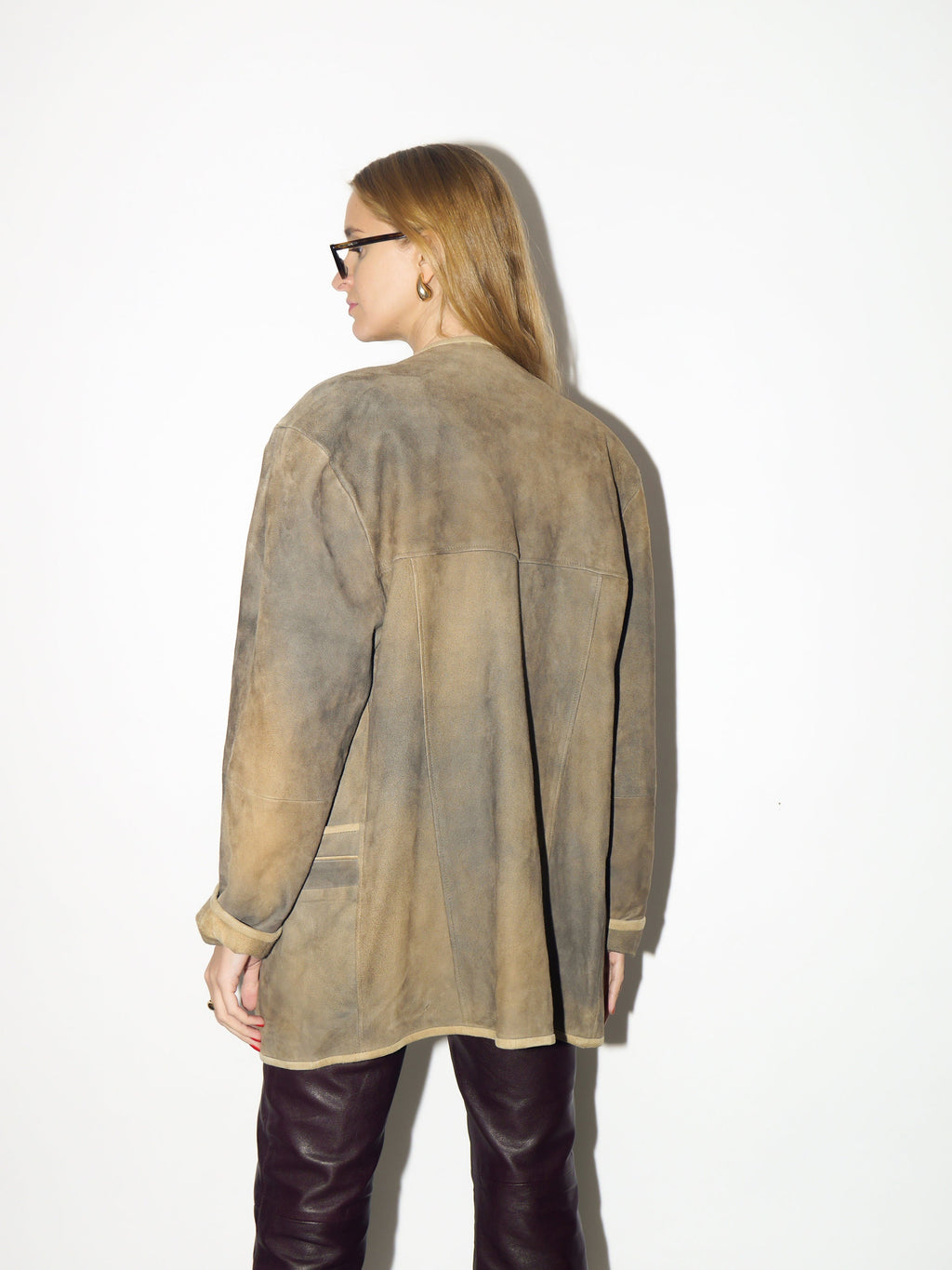 VINTAGE leather suede beige jacket 1980s | beige vintage leather blazer | retro leather jacket | vintage leather jacket | oversize jacket